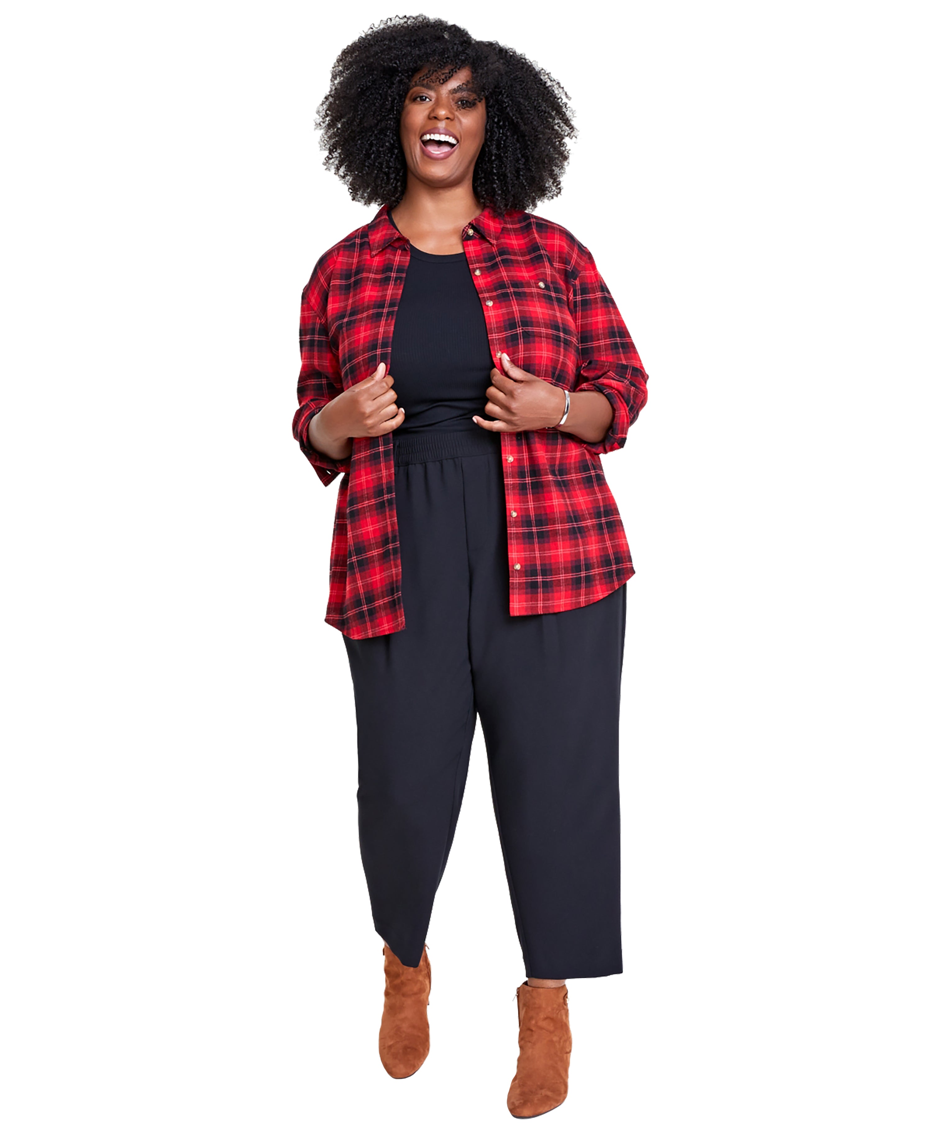 Plus Size Cotton Flannel Plaid Tunic Modern Shirt