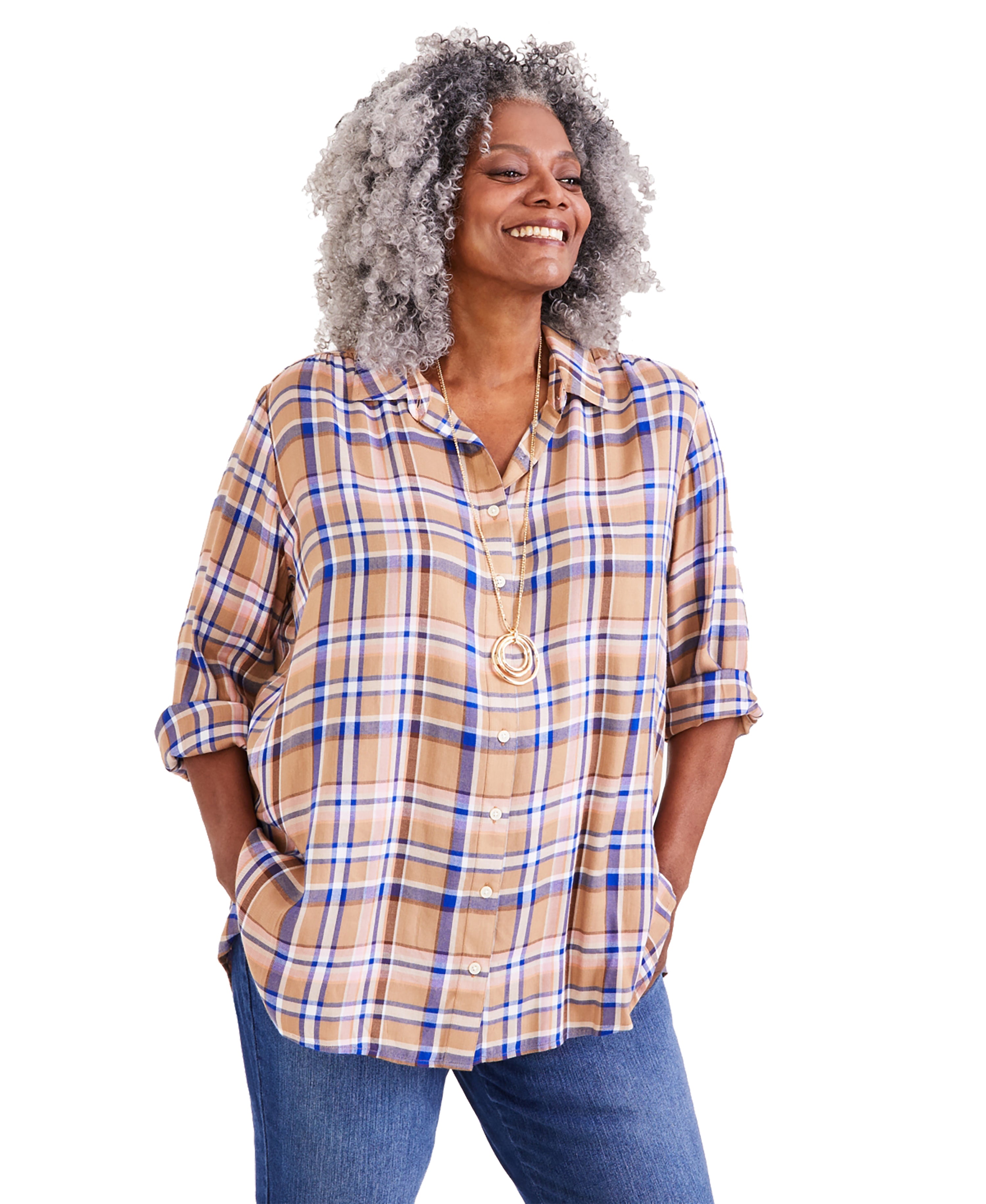 Plus Size Plaid Boyfriend Tunic Modern Shirt