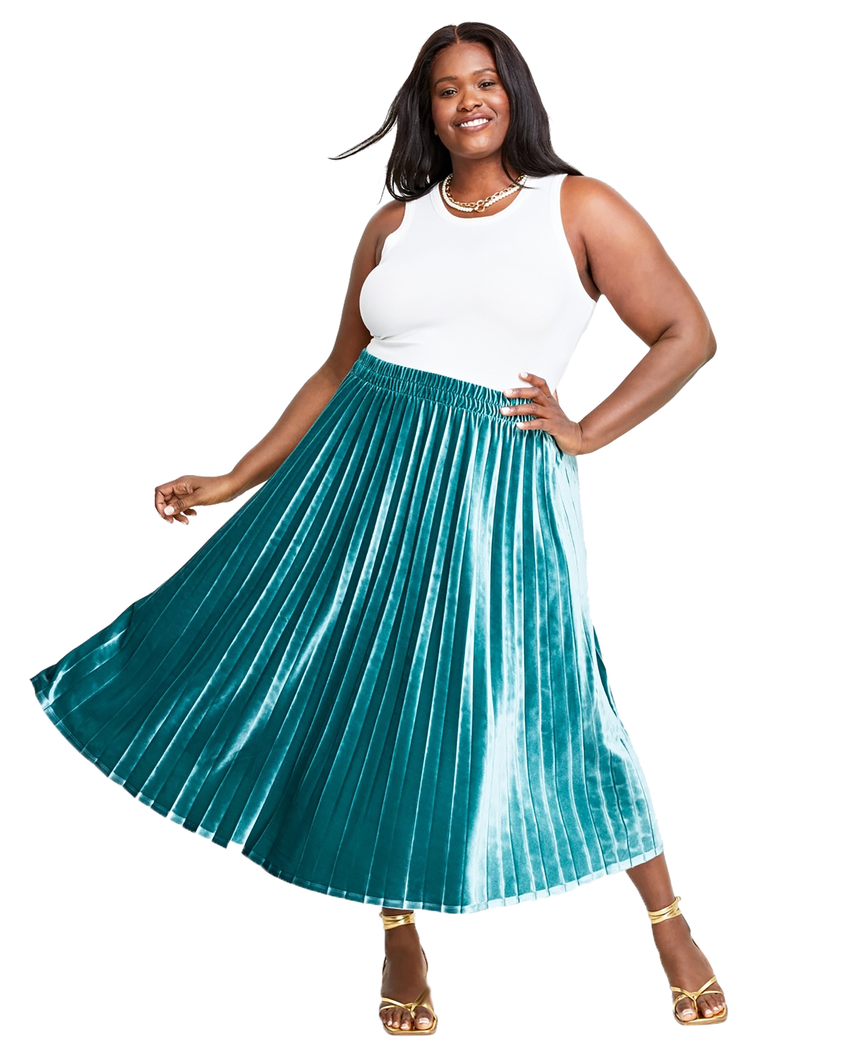 Plus Size Velvet Pleated Midi Modern Skirt