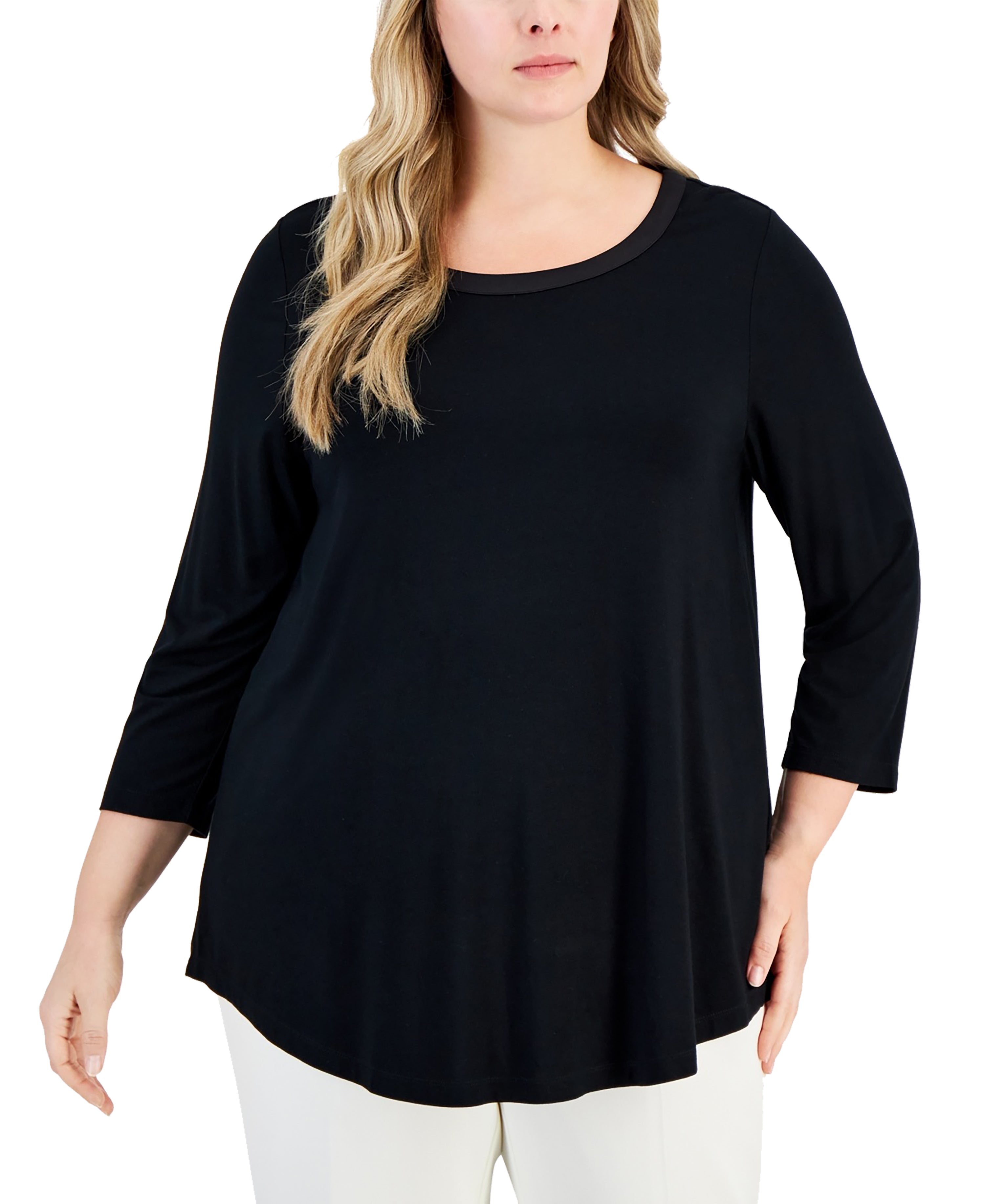 Plus Size Satin-Trim Premium Top