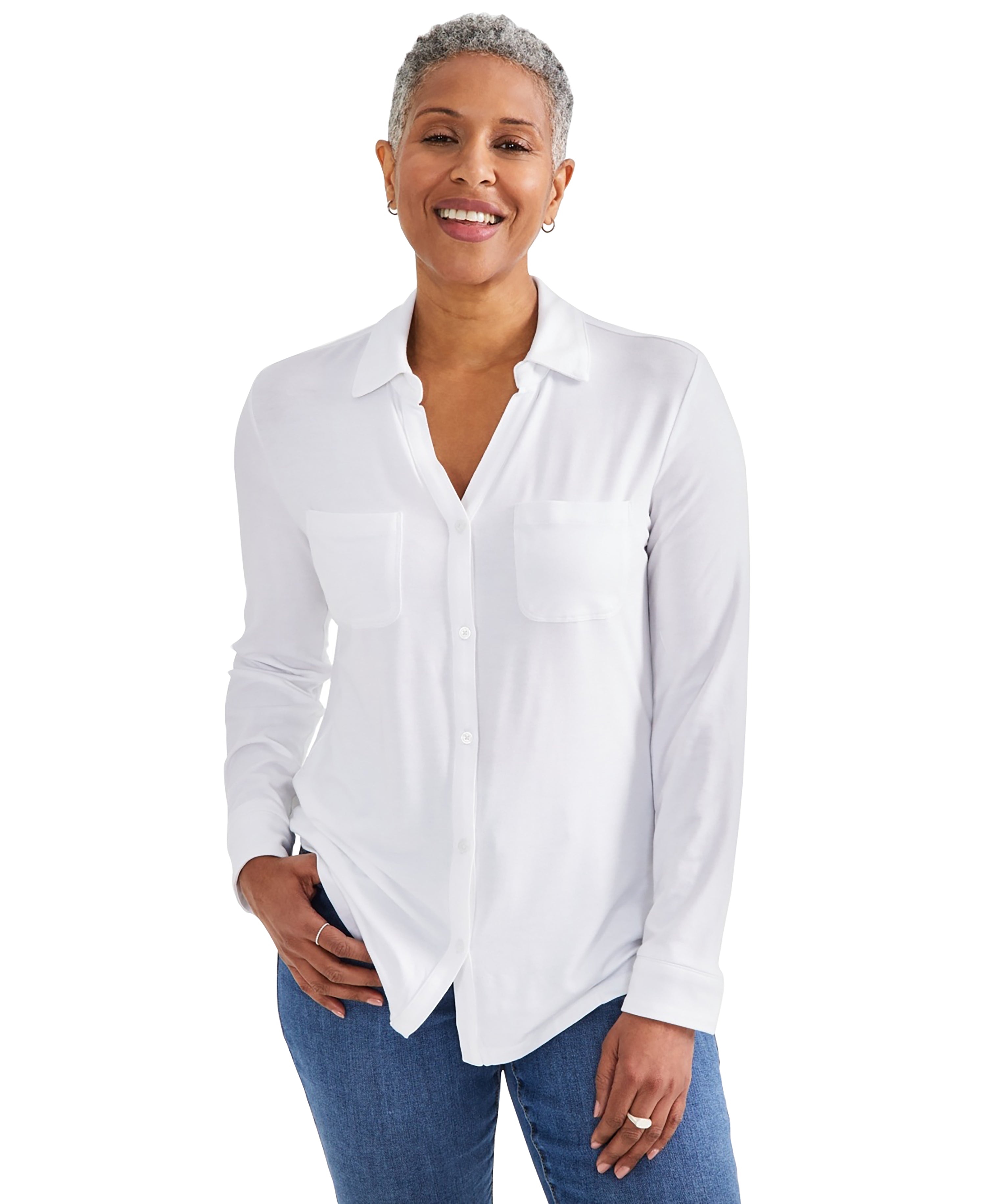 Women's Button-Down Knit Modern Shirt