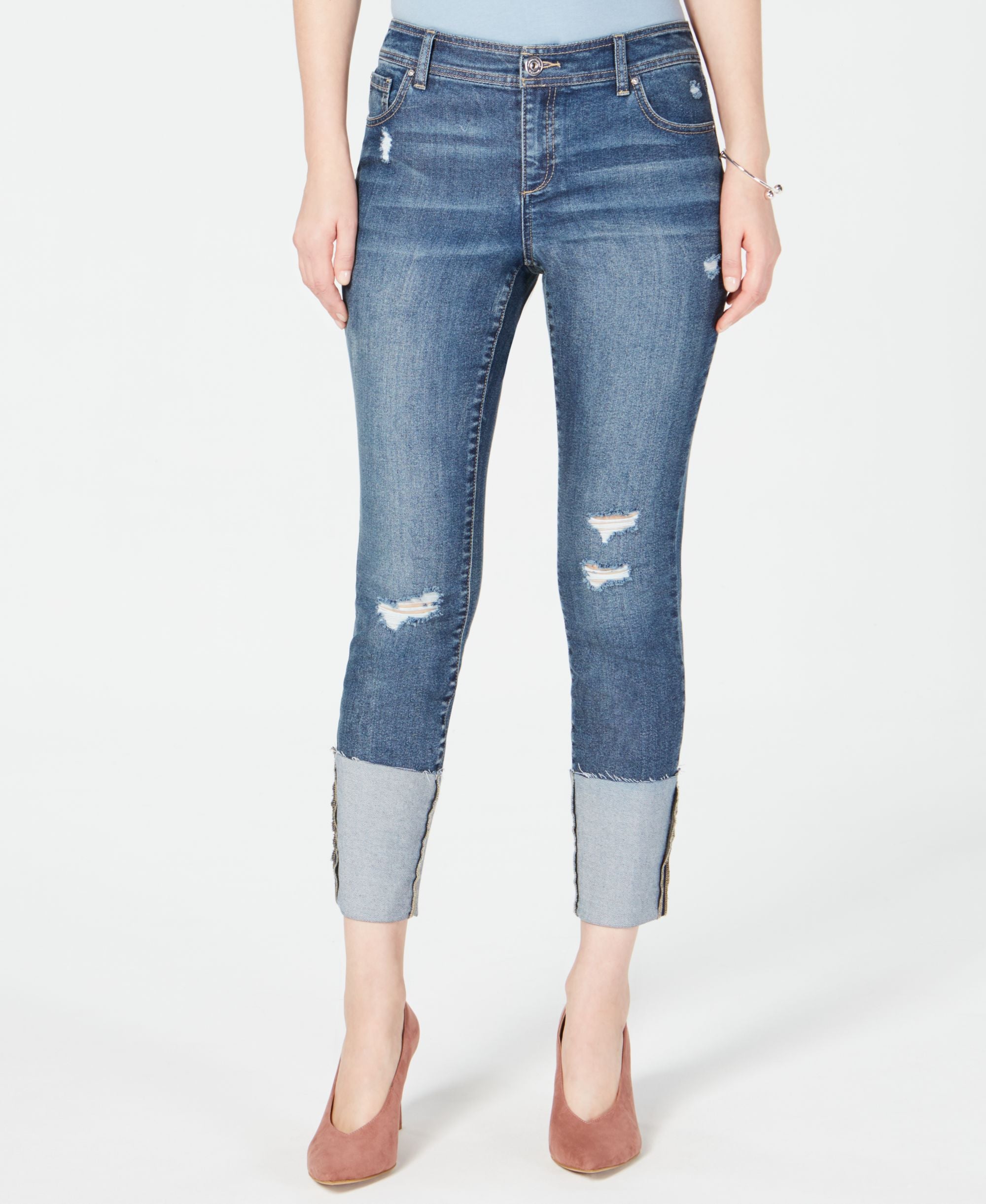 Ripped Cuffed Skinny-Fit Premium Jeans