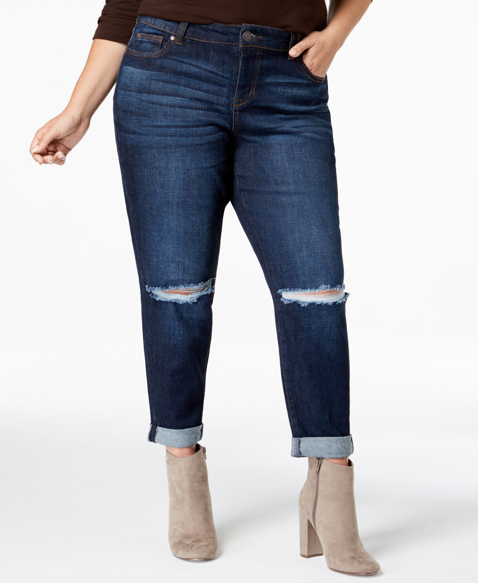 Celebrity Pink Modern Plus Size Ripped Girlfriend Fit Premium Jeans