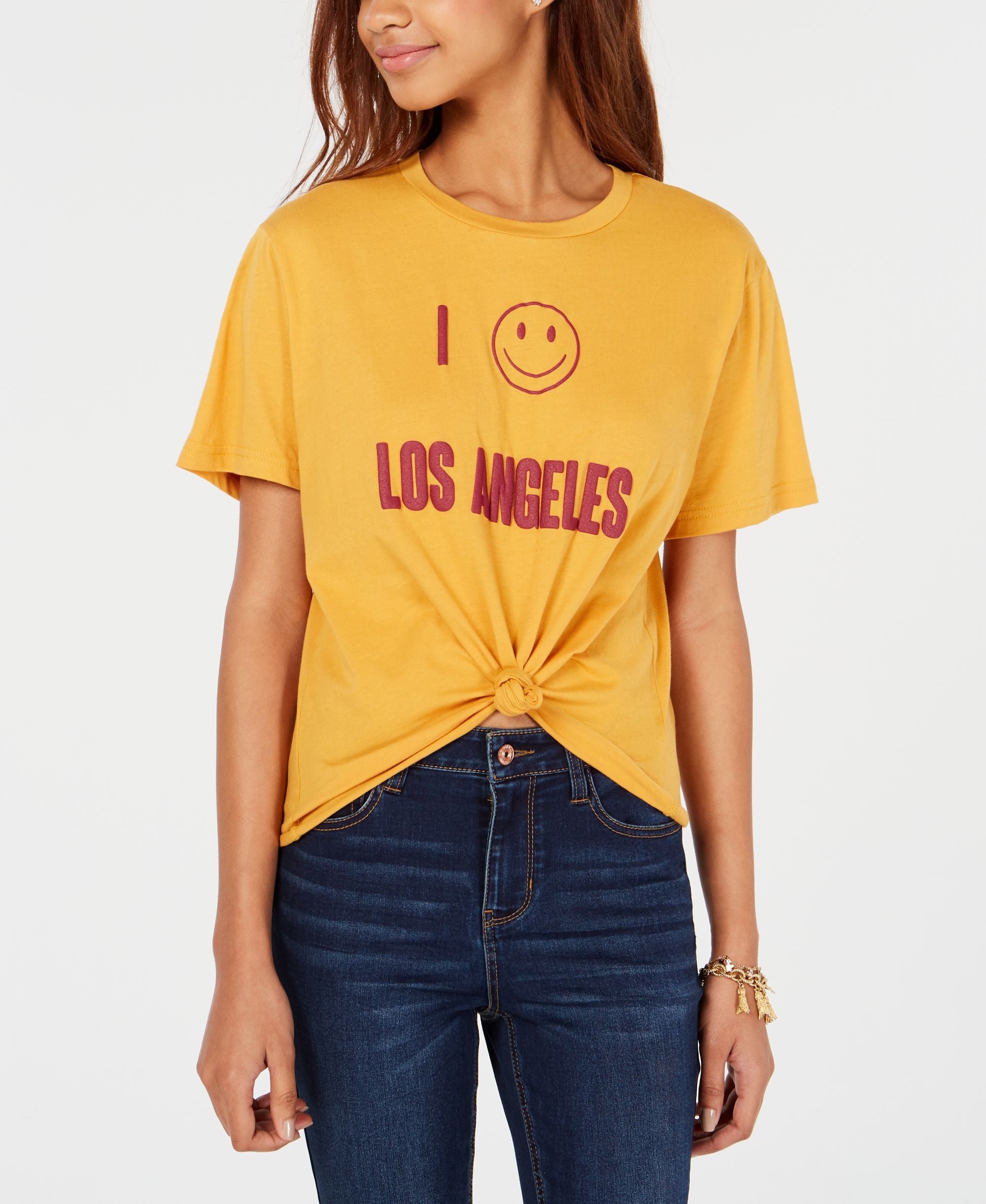 Juniors' Los Angeles Tie-Front Graphic T-Modern Shirt