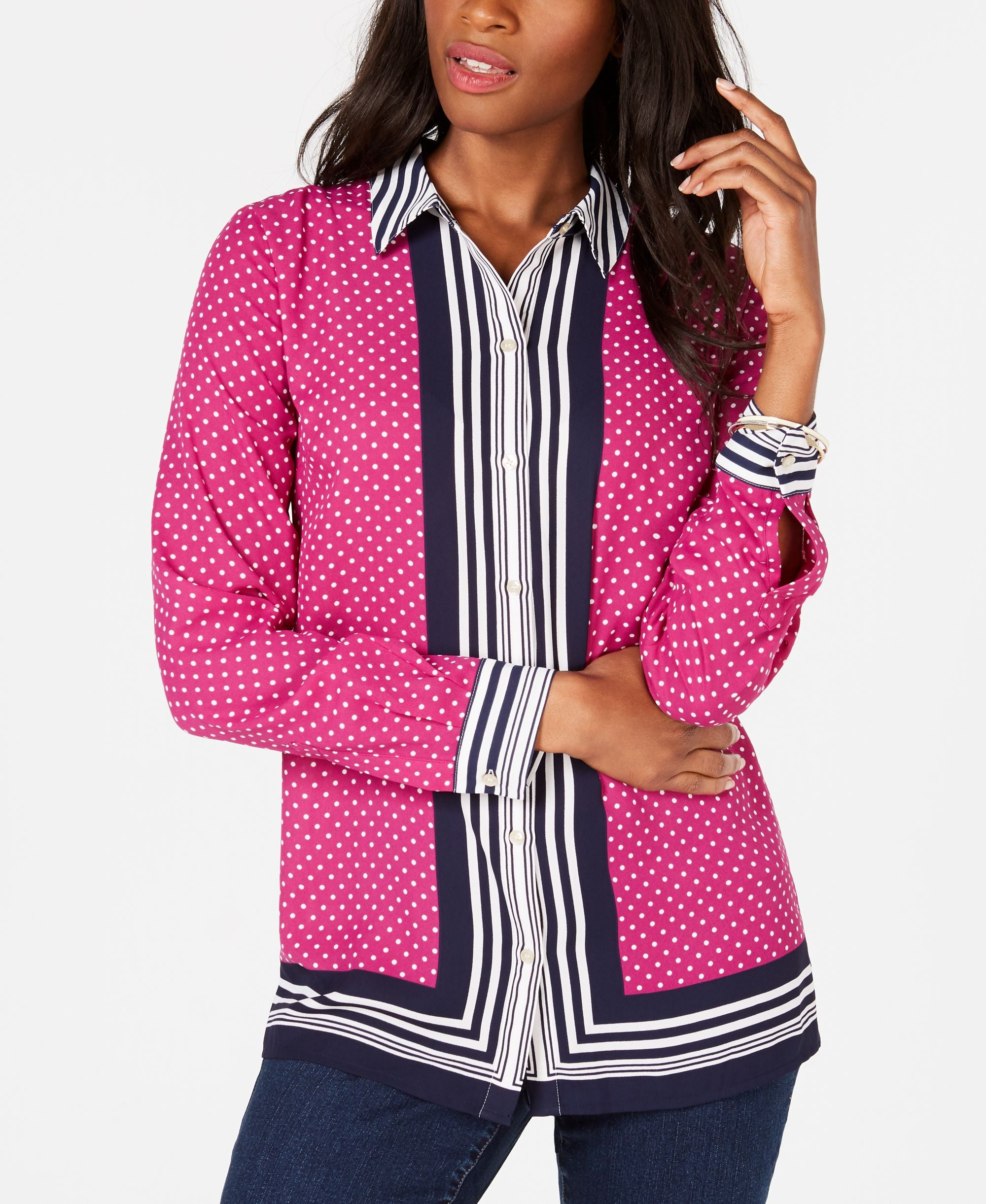 Charter Club Border Stripe Dot Print Signature Blouse
