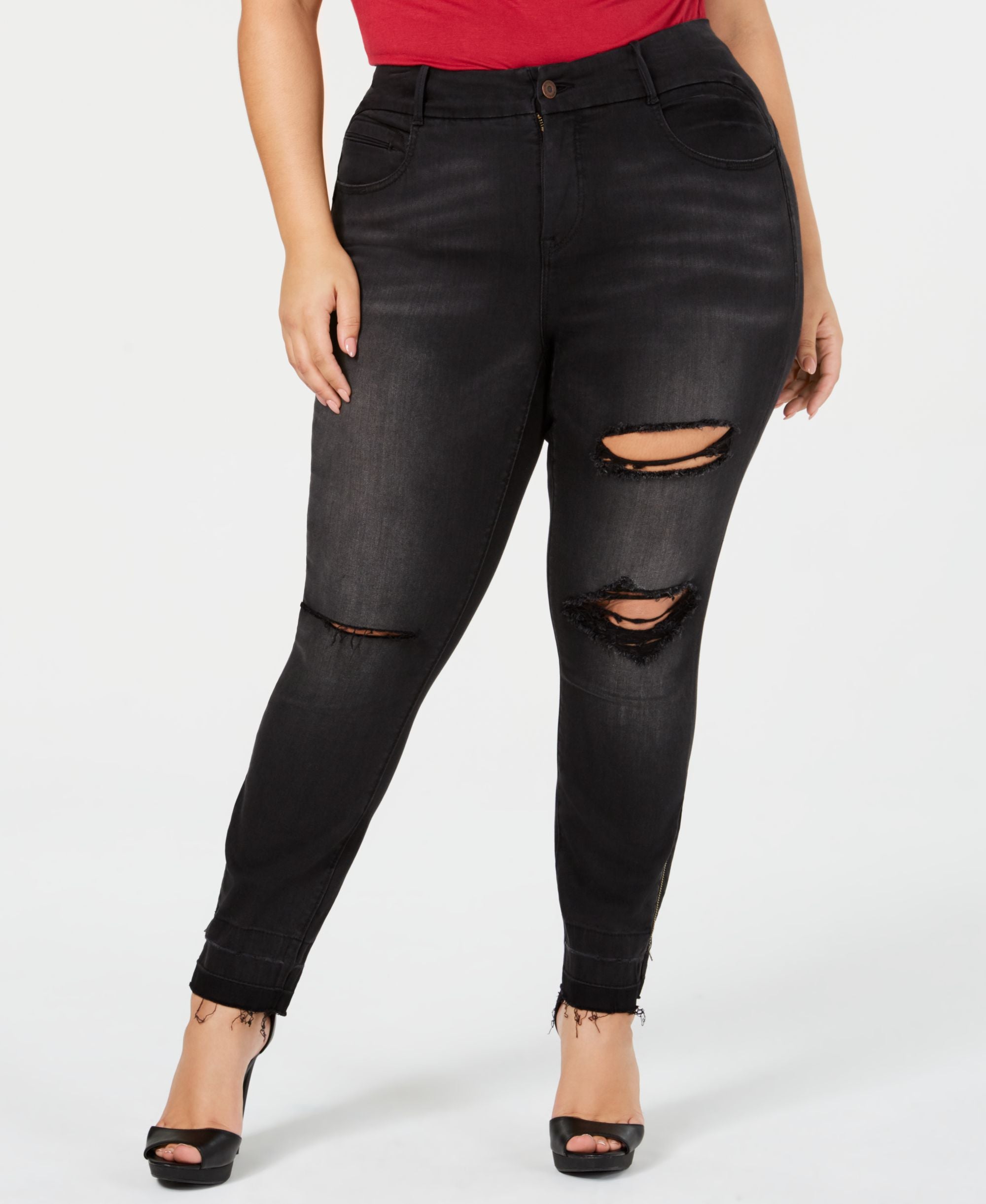 Ysj Plus Size Ripped Skinny-Fit Ankle Premium Jeans