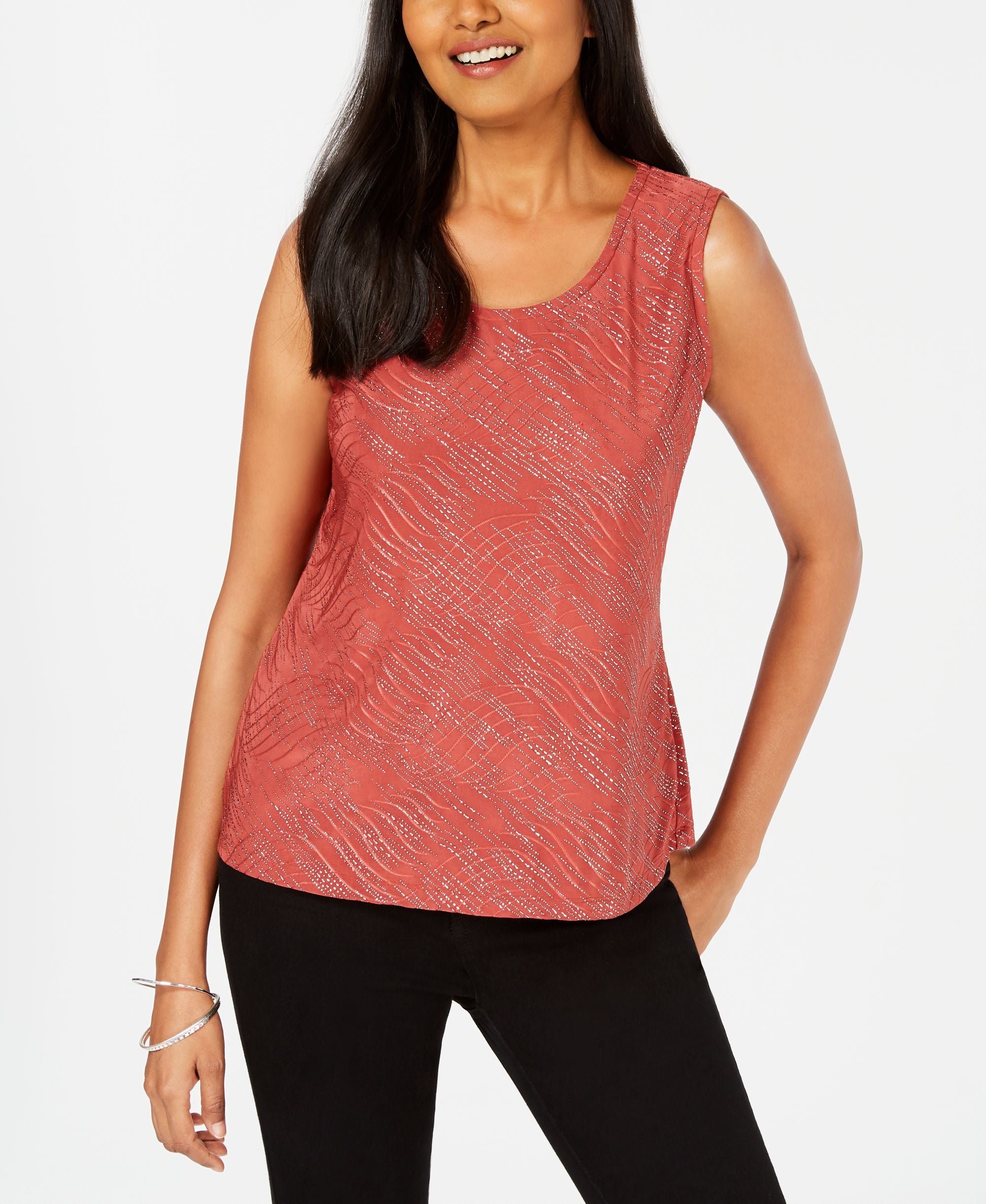 JM Collection Petite Jacquard Print Premium Top
