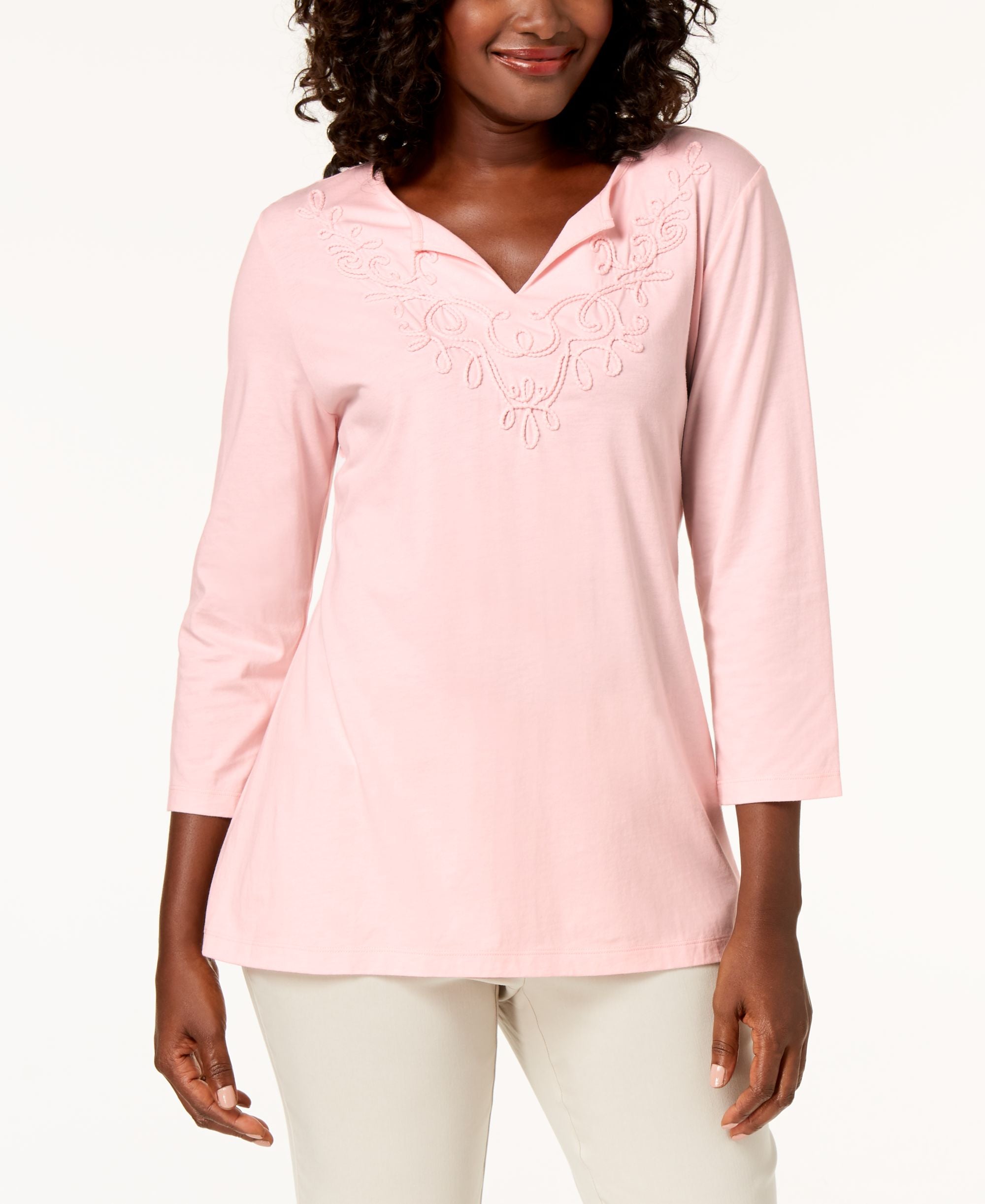 Karen Scott 3/4 Sleeve Soutache Premium Top