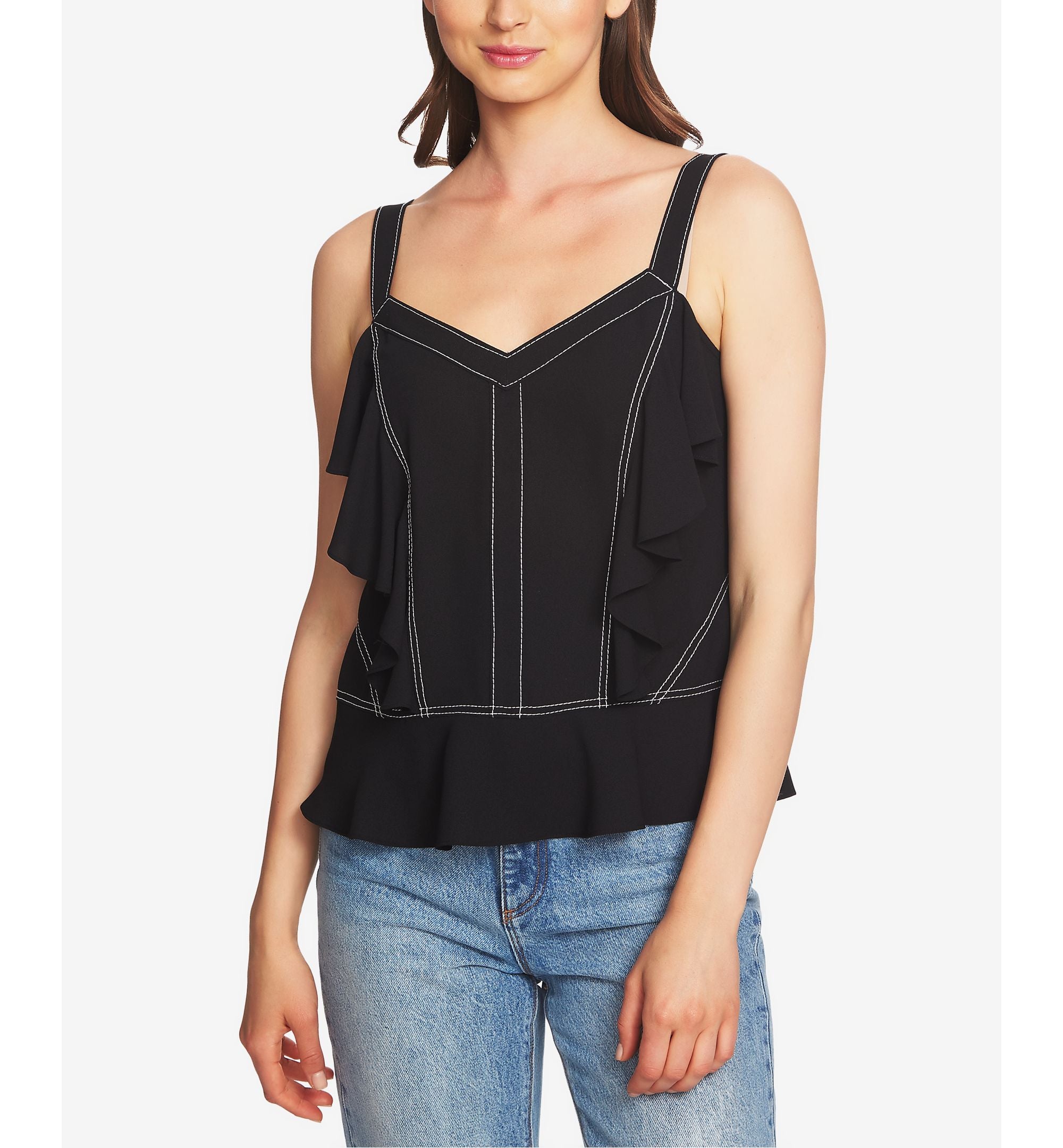 1.State Ruffled Contrast Stitch Camisole