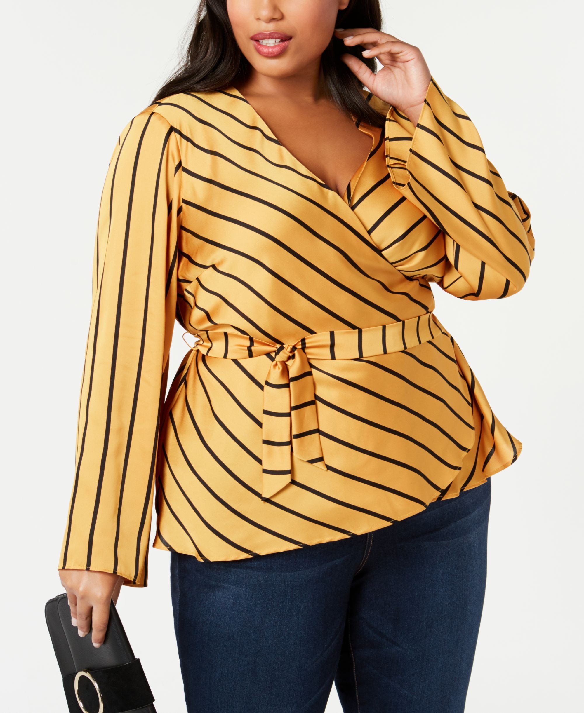 I.N.C. Plus Size Striped Surplice Top