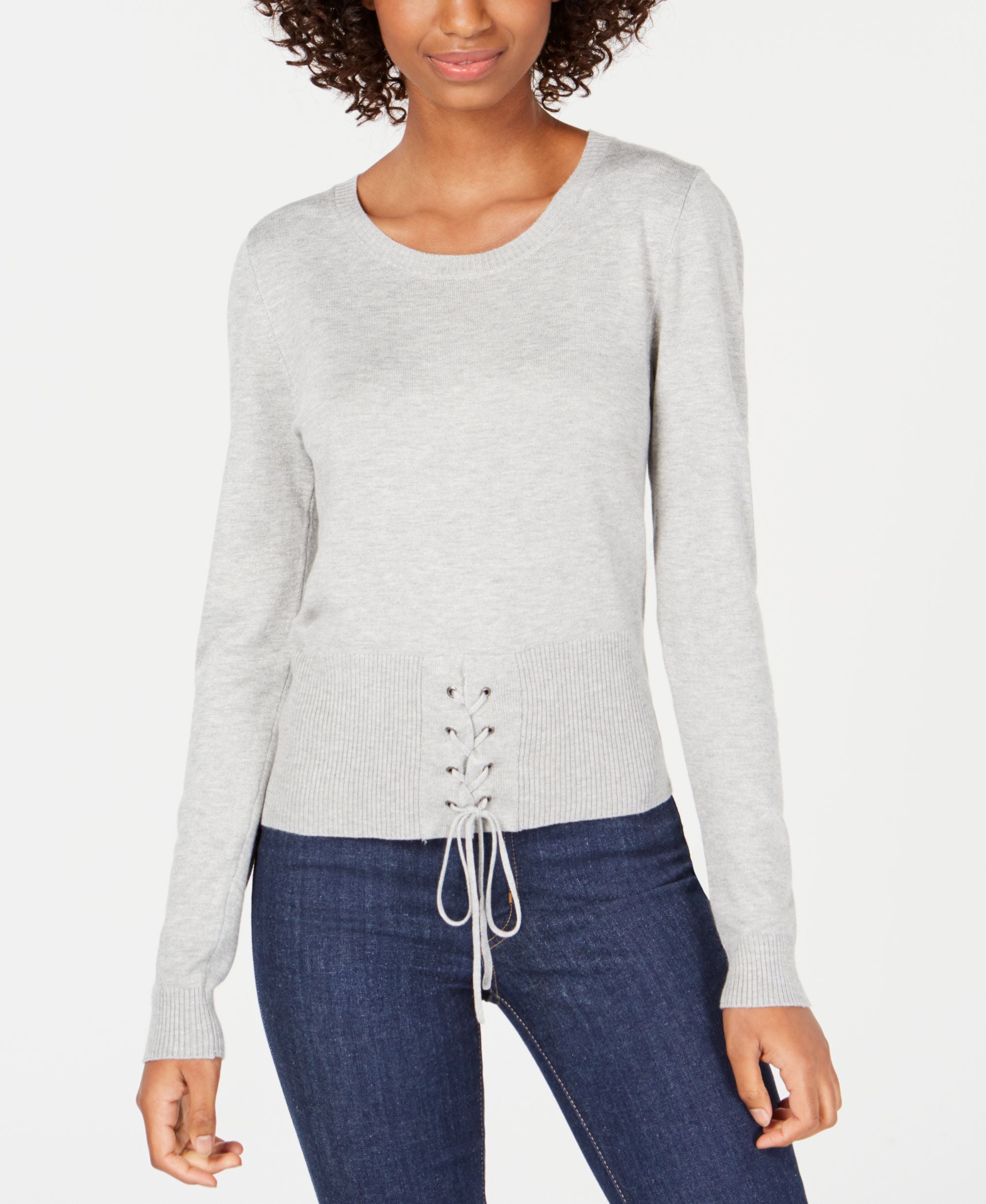 Hooked Up By Iot Juniors Crewneck Lace Up Sweater