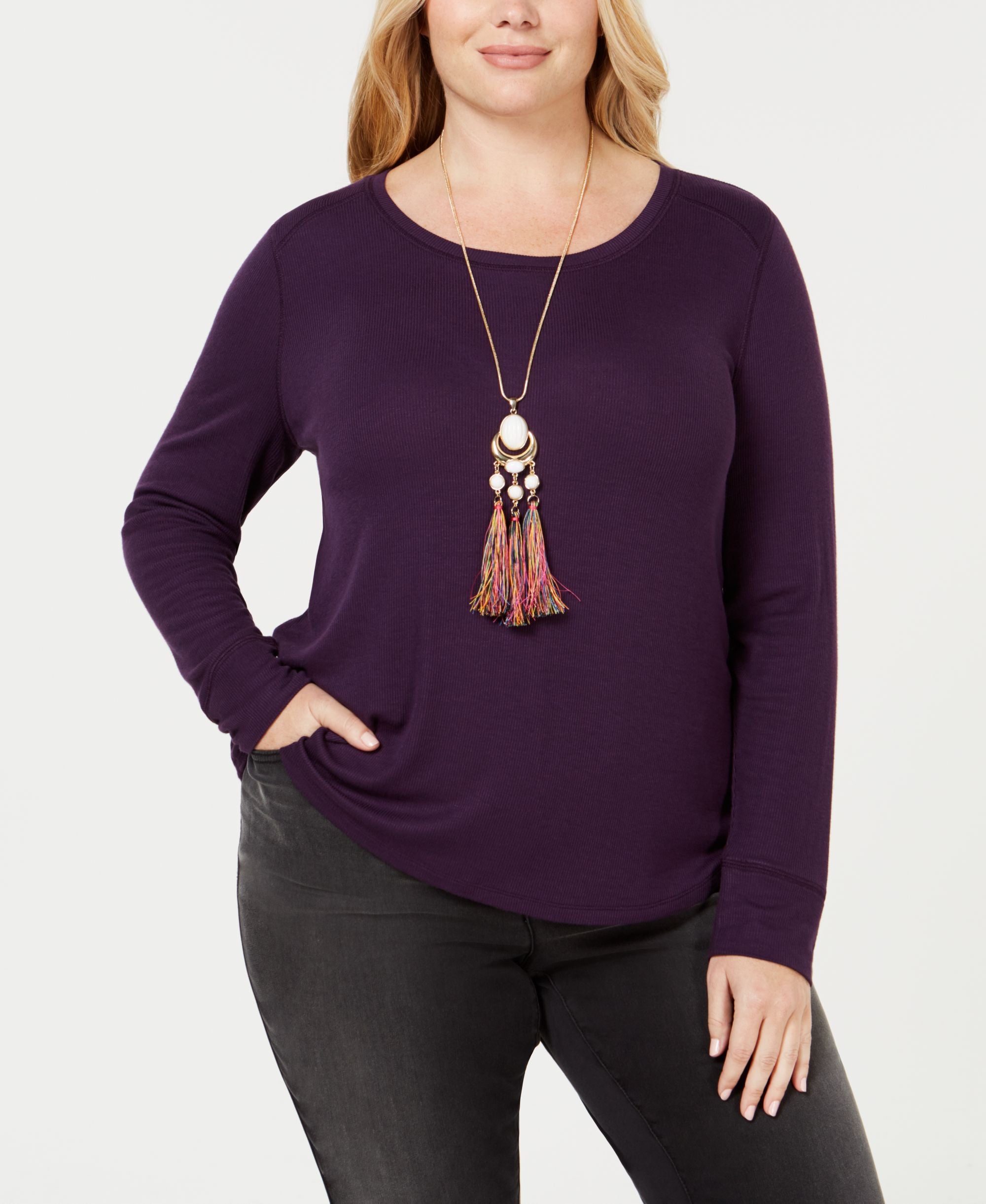 I.N.C. Plus Size Ribbed Shirttail Premium Top