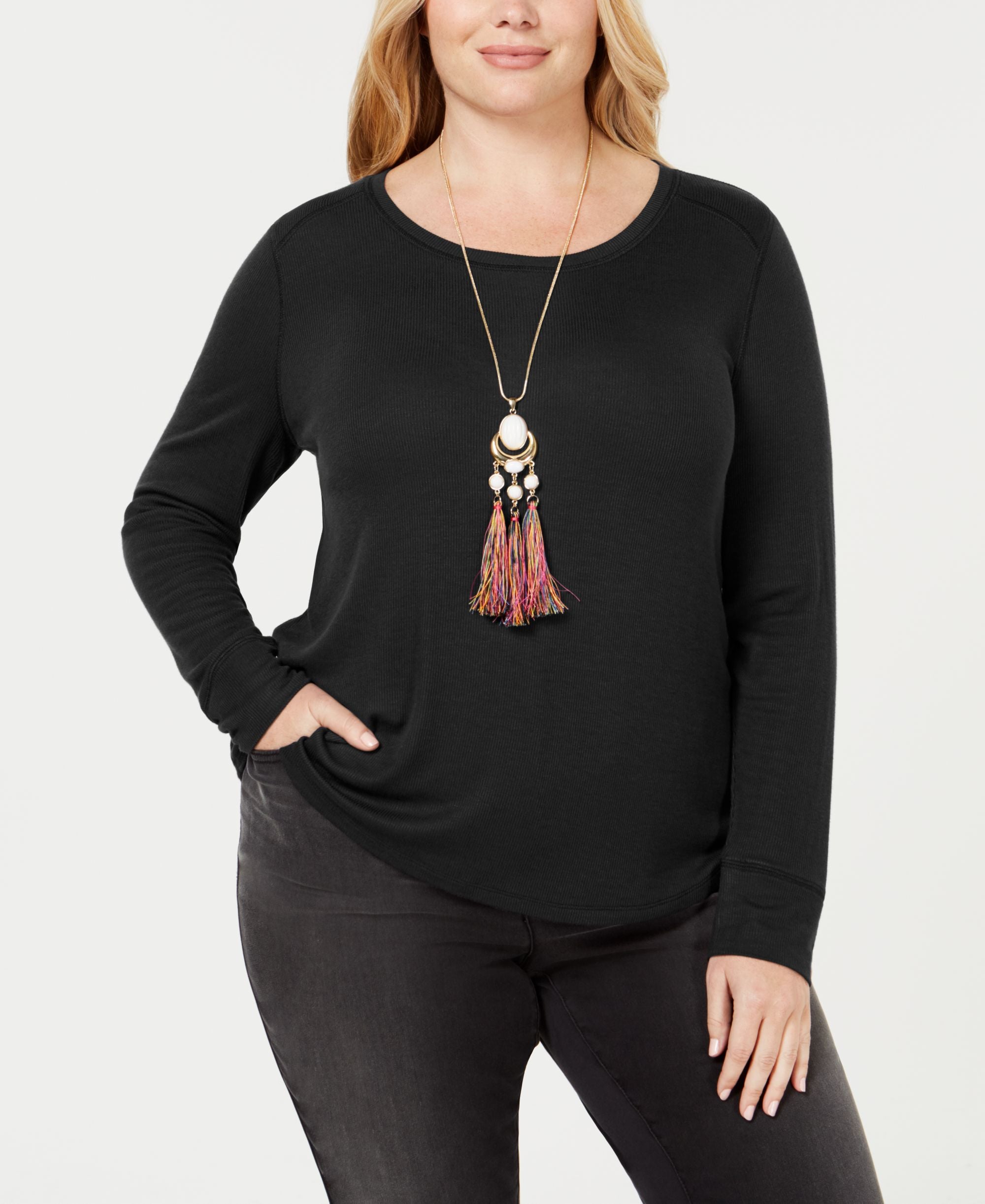 I.N.C. Plus Size Ribbed Shirttail Premium Top