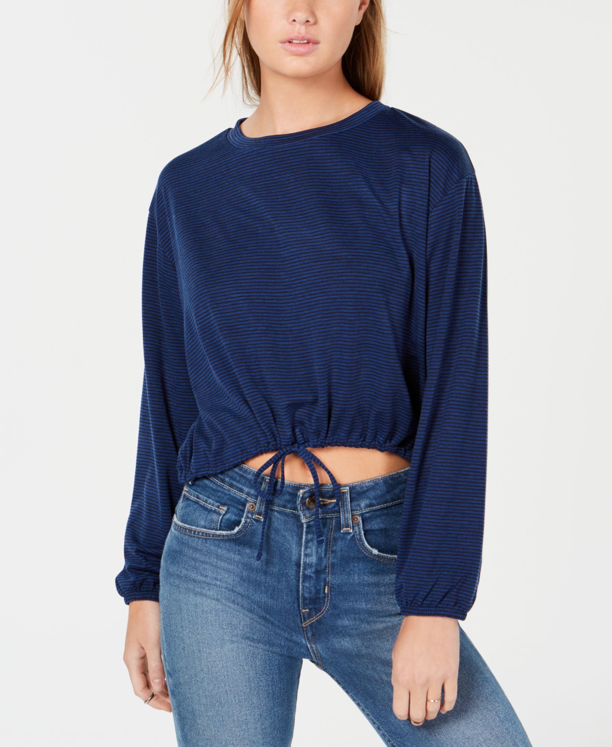 Almost Famous Juniors Striped Drawstring Premium Top