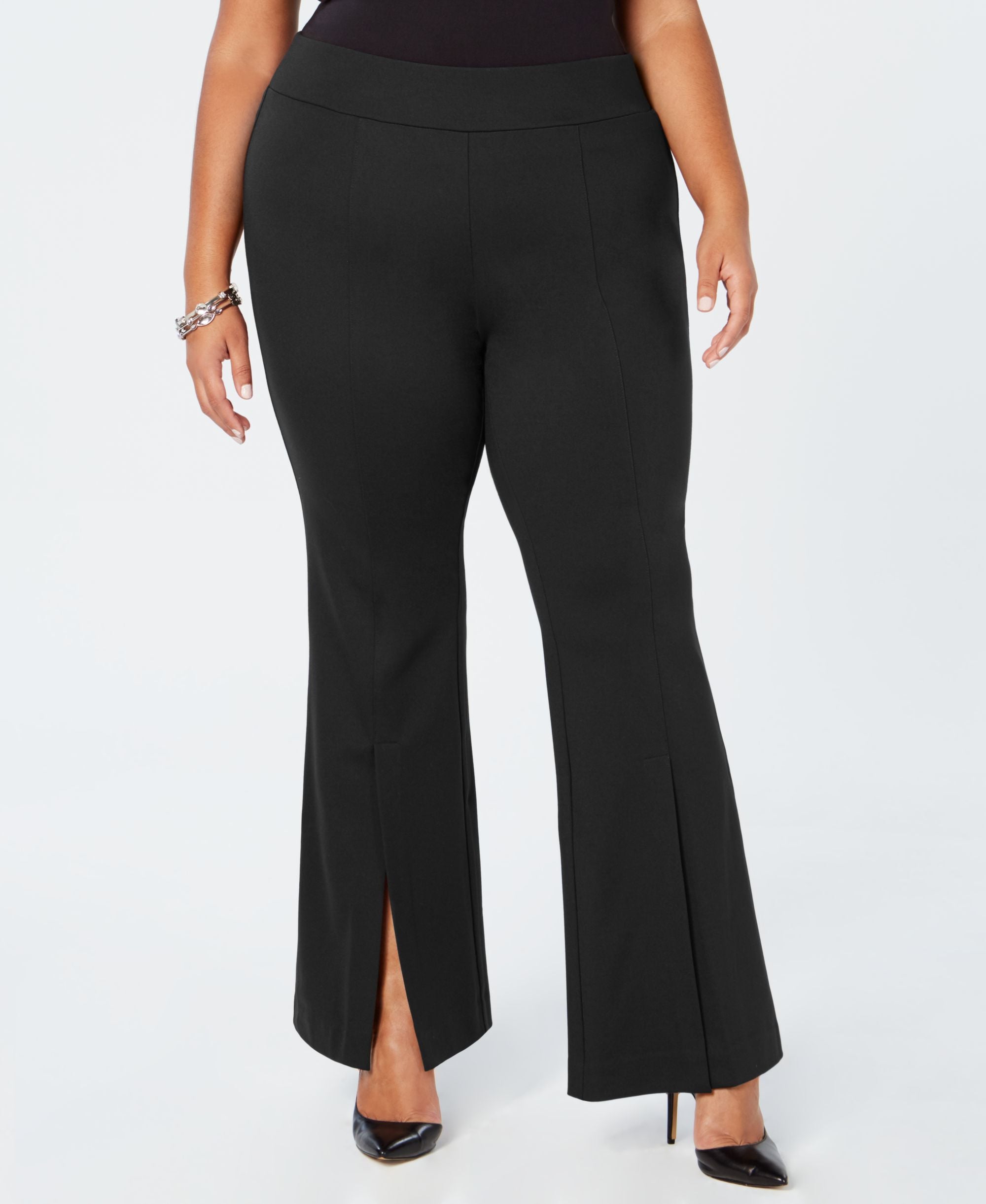 I.N.C. Plus & Petite Plus Size Pont&eacute;-Knit Slit-Front Signature Pants
