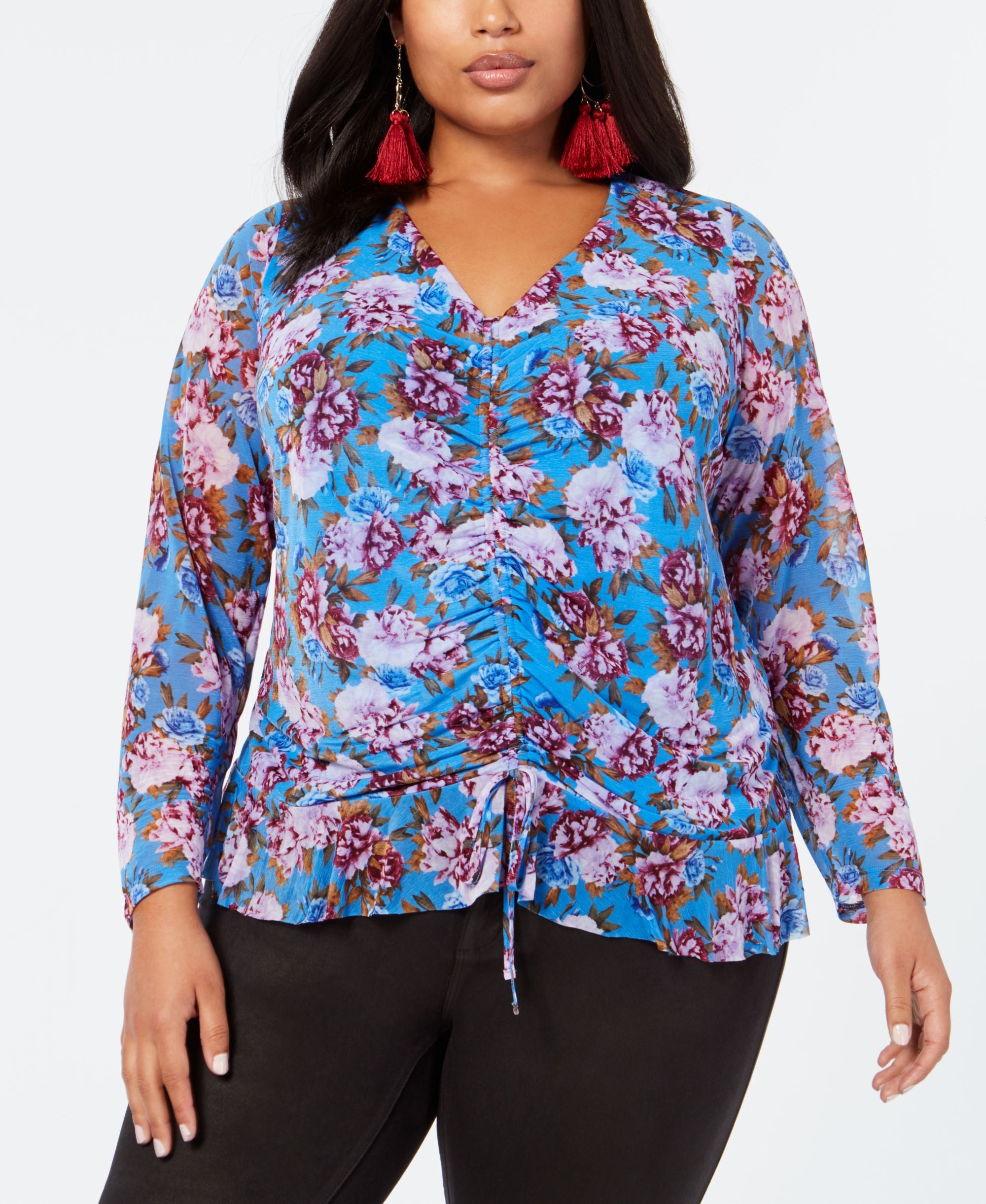 Plus Size Floral Print Ruched Premium Top
