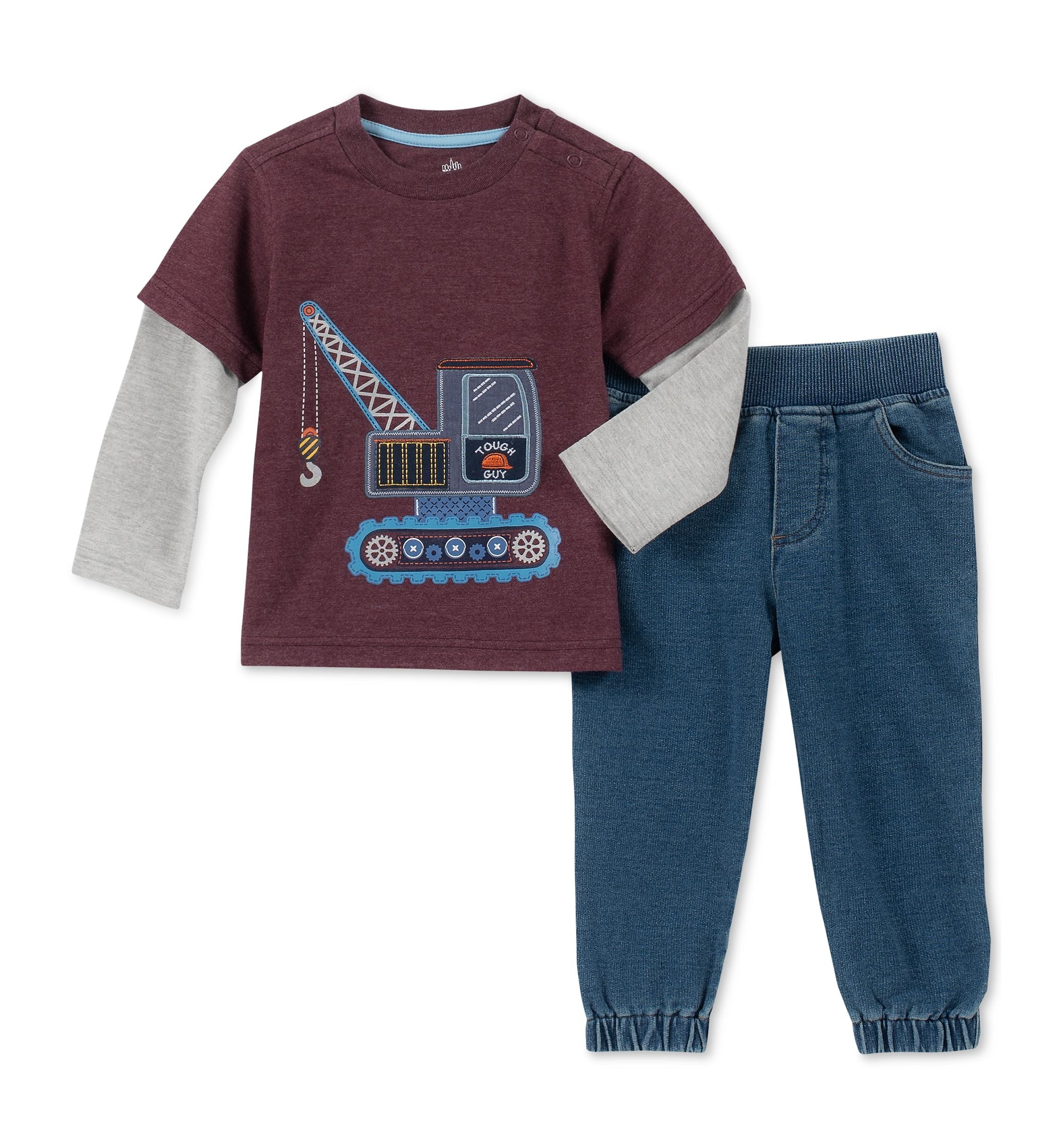 Kids Headquarters Baby Boys 2 Pc. Layered Look T-Modern Shirt Premium Jeans Set