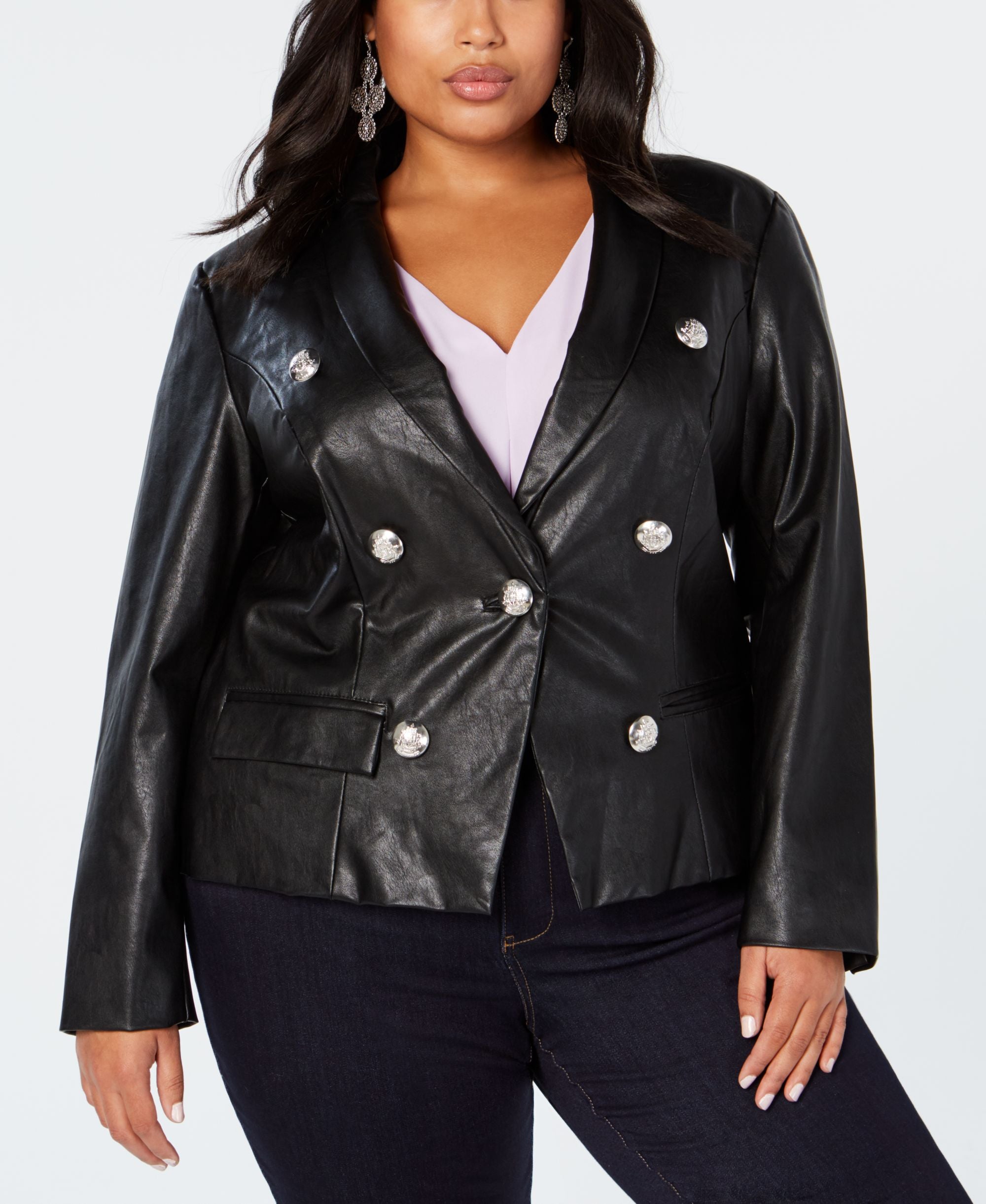 Plus Size Faux-Leather Finish Blazer