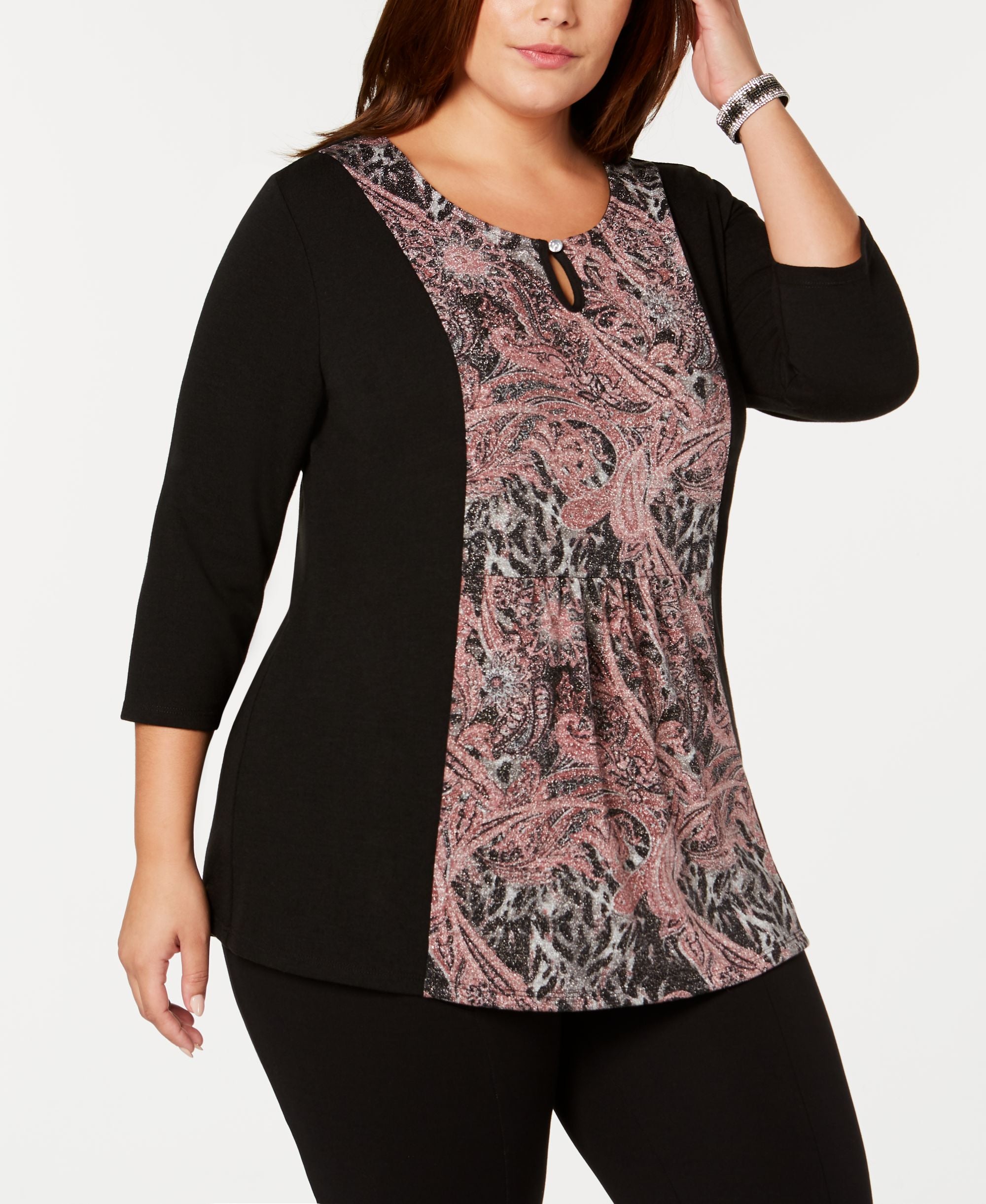 NY Collection Plus Size Scroll Print Premium Top
