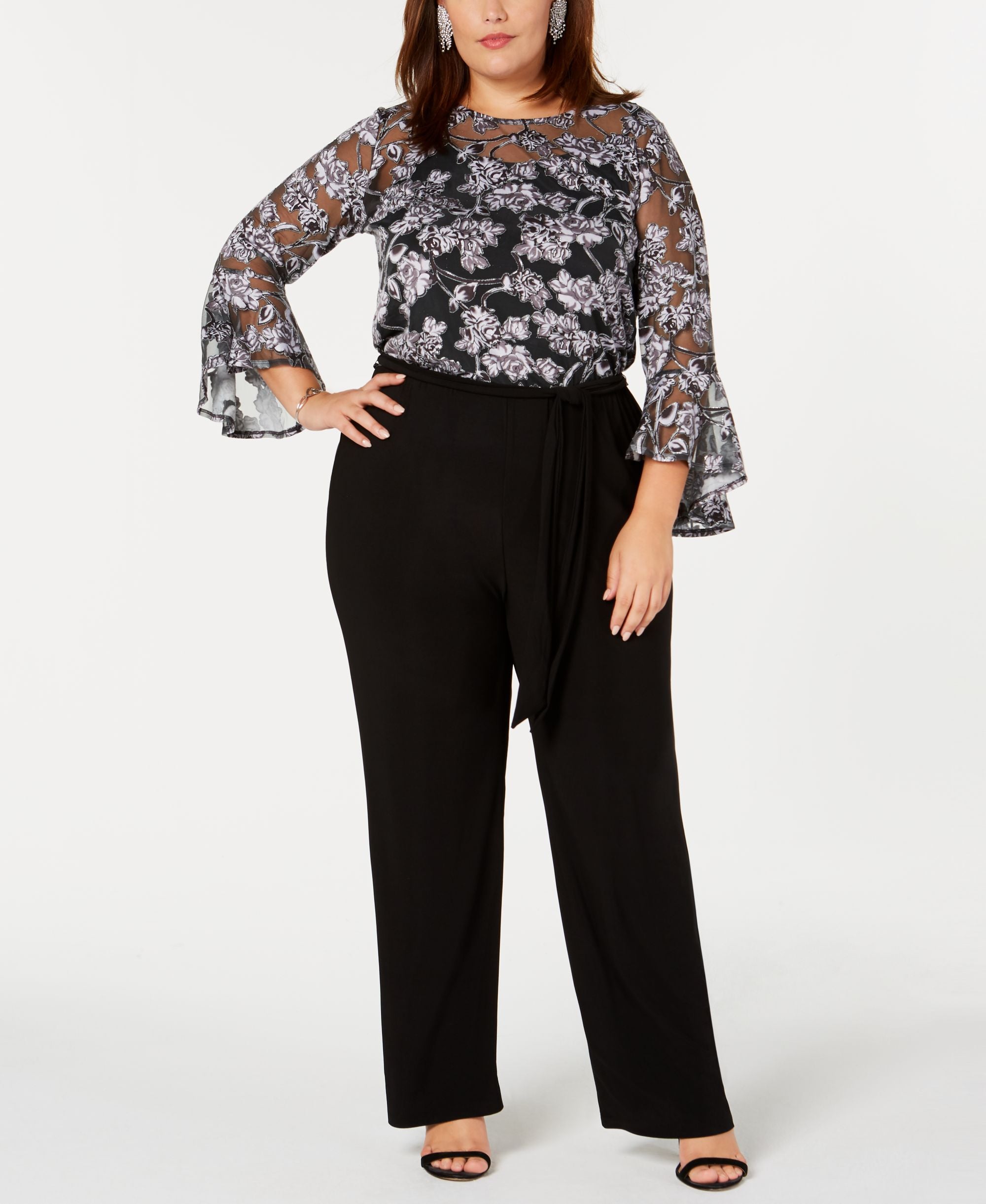NY Collection Plus Petite Plus Size Illusion Floral Print Jumpsuit