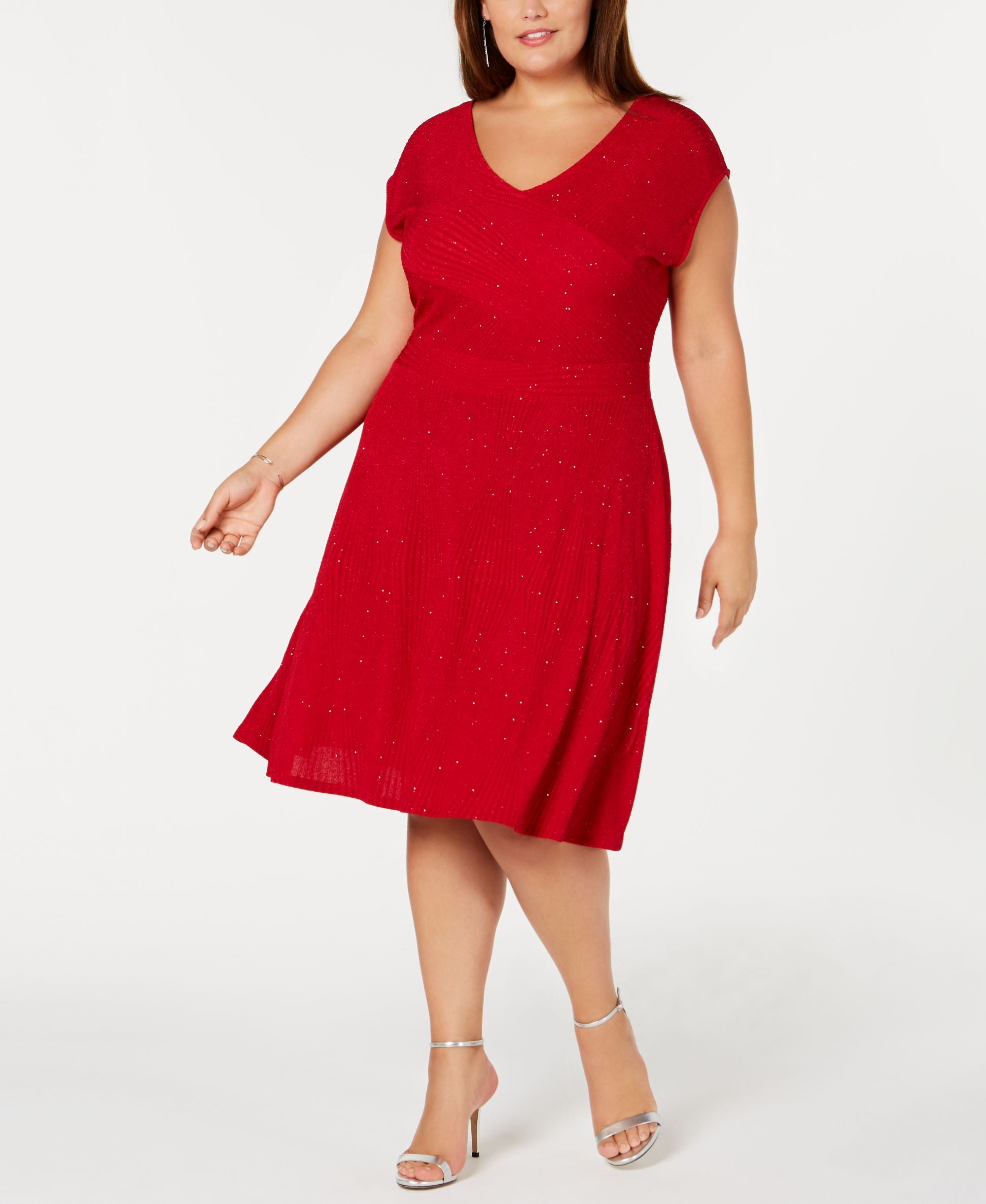 NY Collection Plus Petite Plus Size Metallic Knit Fit Flare Dress