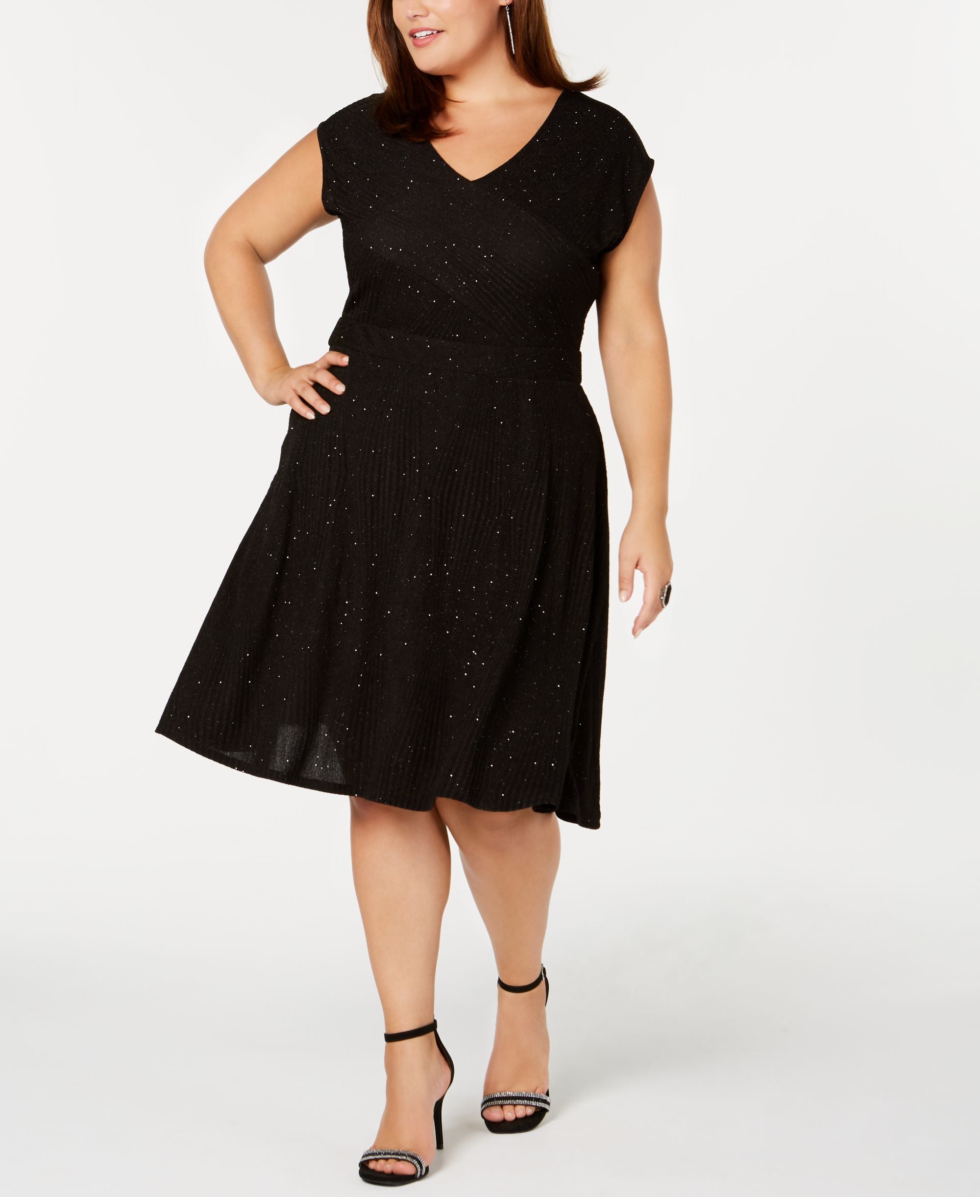 NY Collection Plus Petite Plus Size Metallic Knit Fit Flare Dress