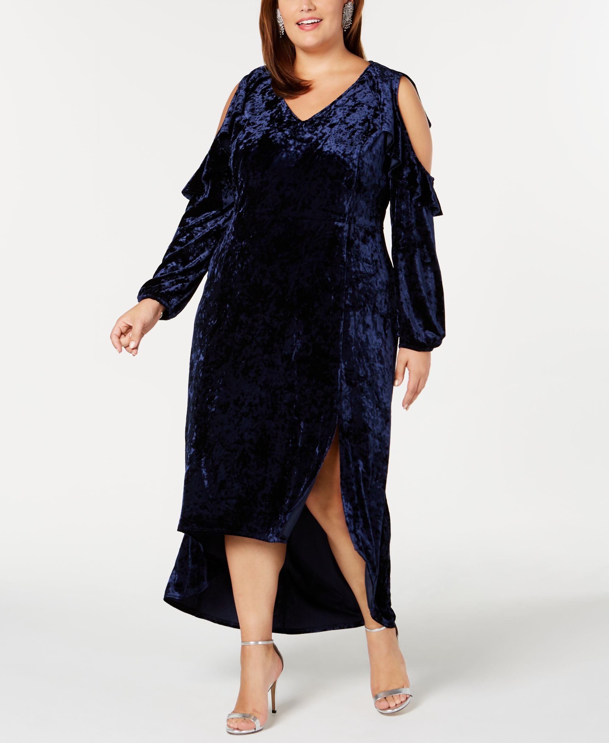 NY Collection Crushed Velvet Cold Shoulder Dress