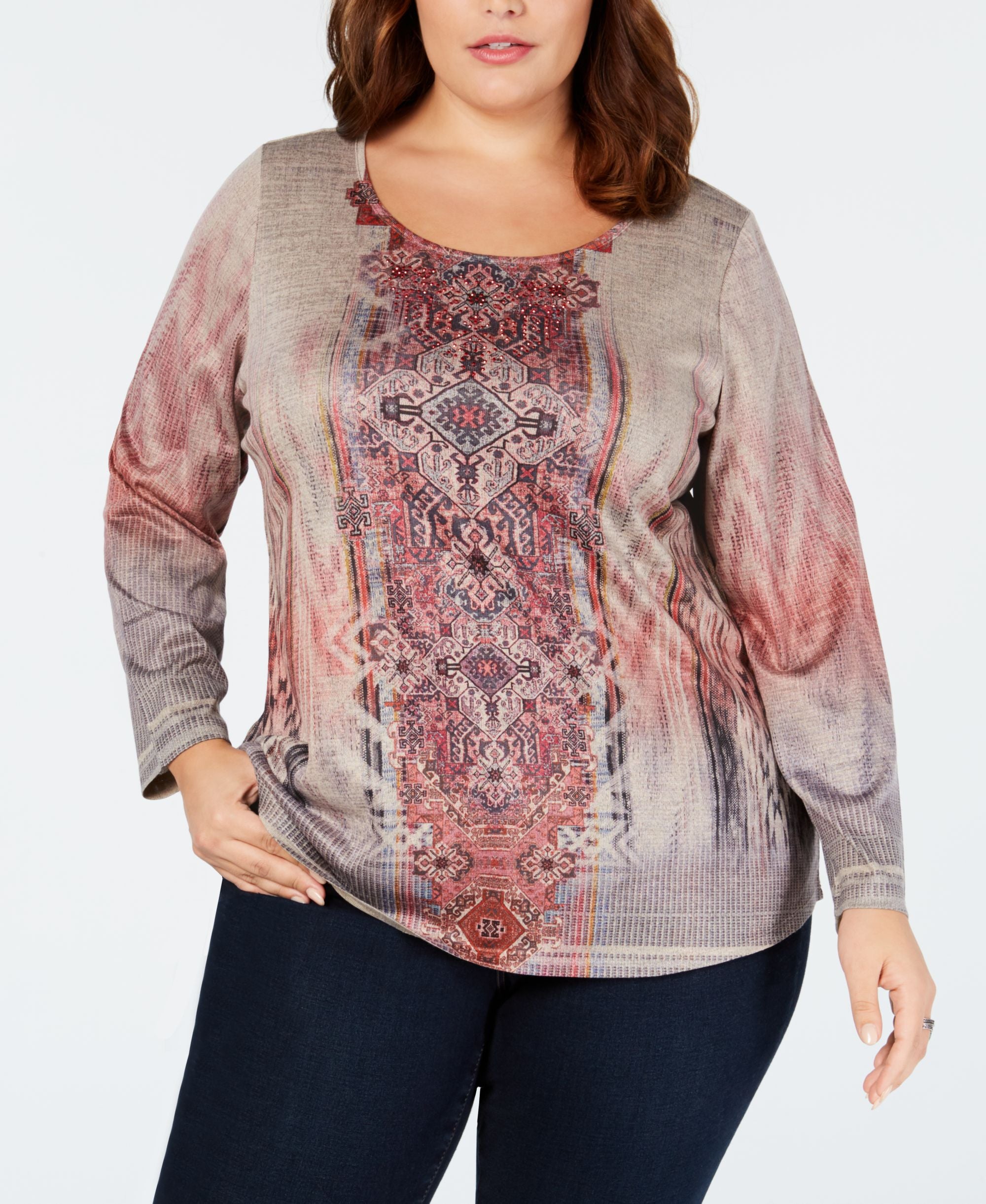 Style & Co Plus Size Cotton Printed Premium Top