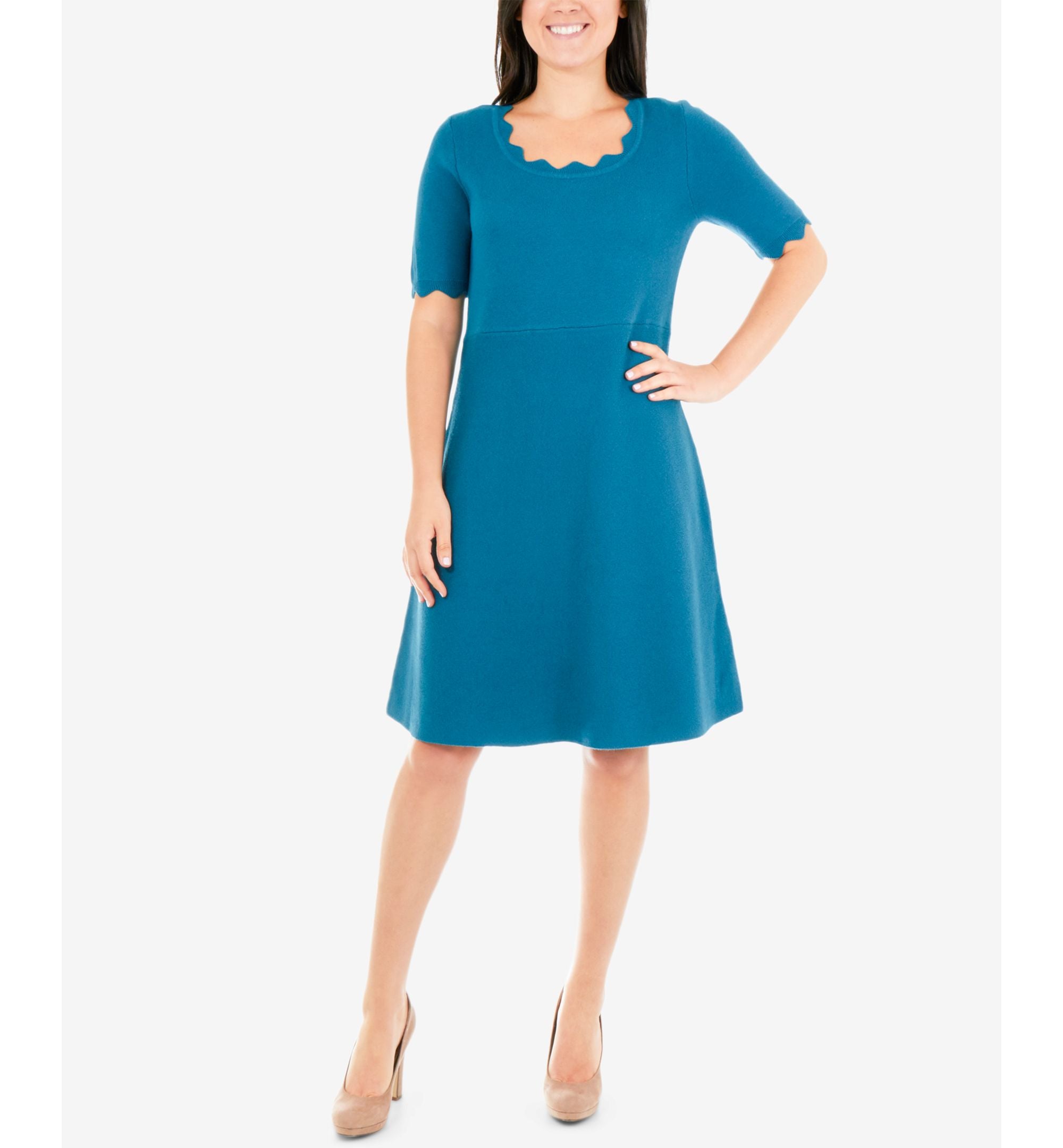 NY Collection Petite Scalloped Fit Flare Sweater Dress