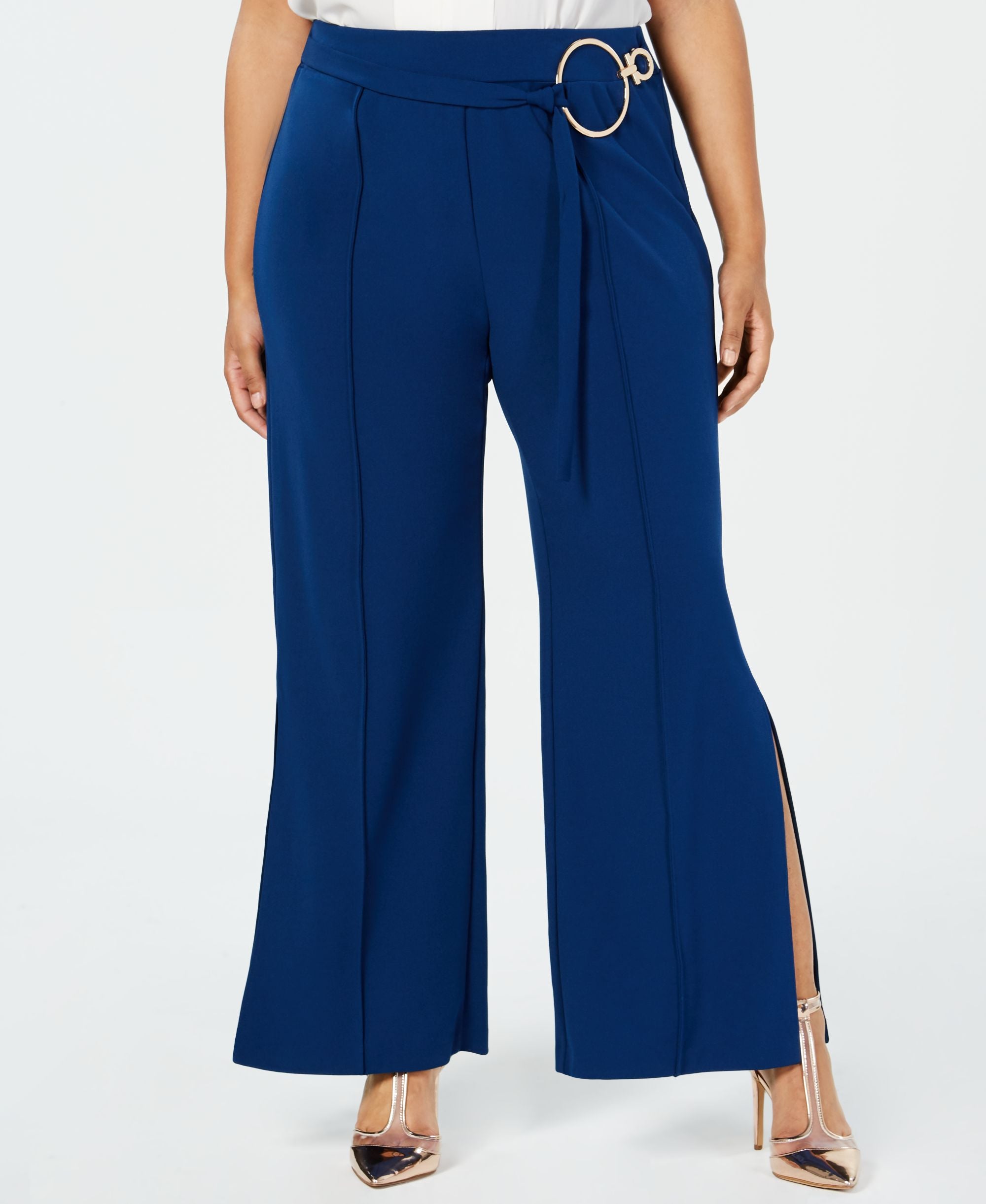 NY Collection Plus Size Split Leg Belted Signature Pants