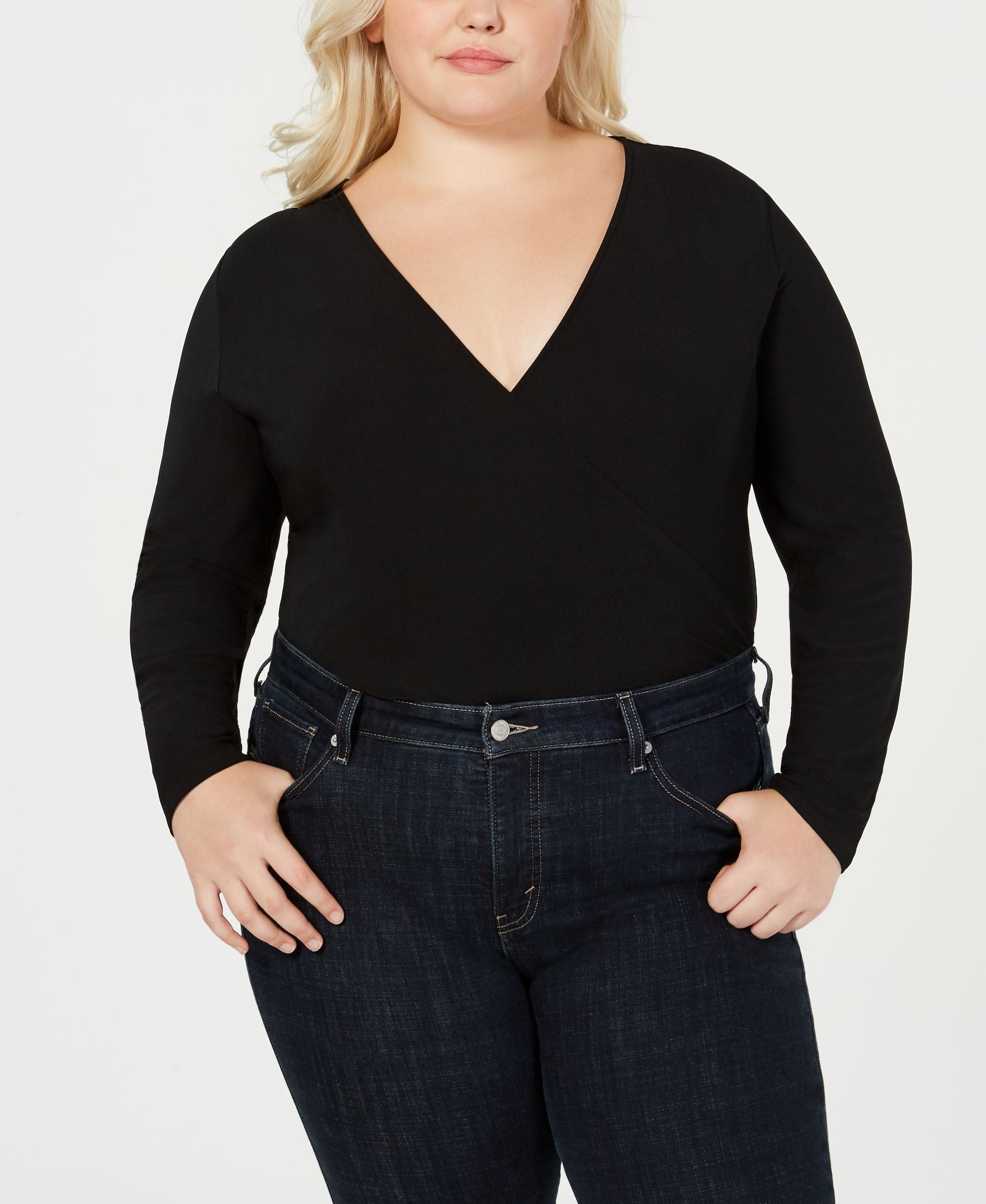 Plus Size Surplice Long-Sleeve Bodysuit