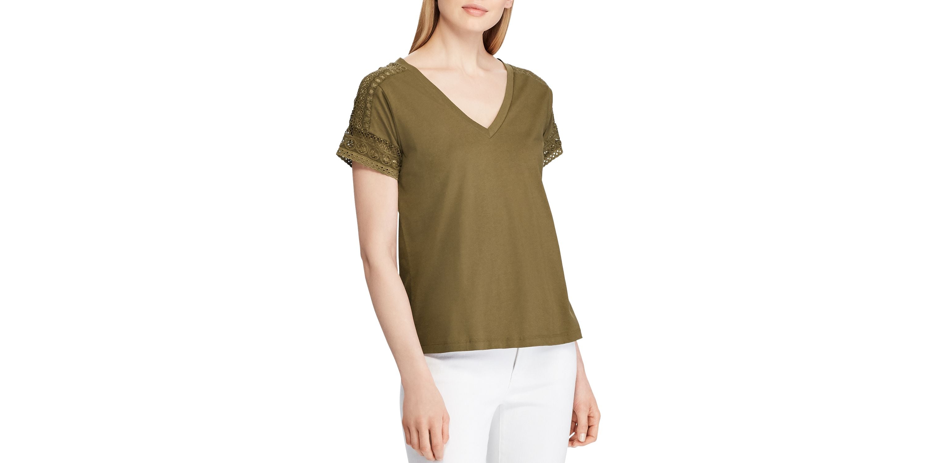 Lauren Ralph Lauren Lace Trim Short-Sleeve Premium Top