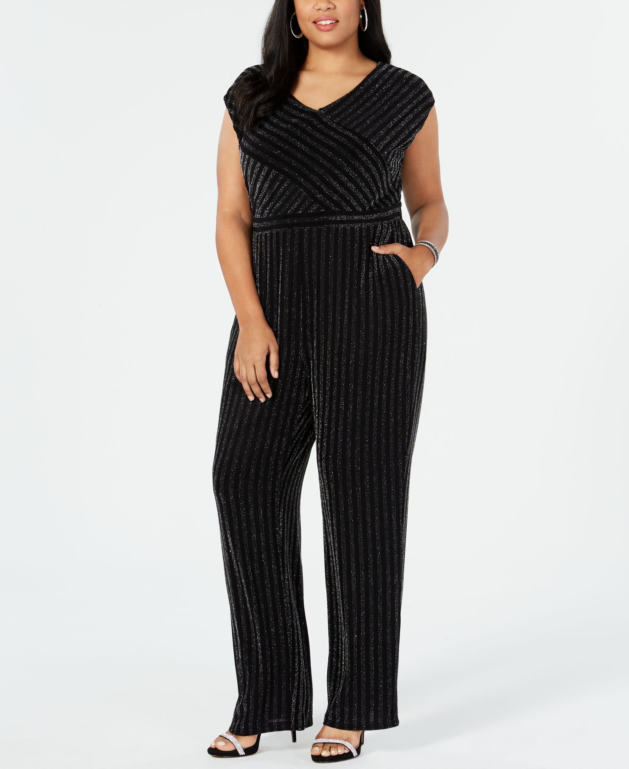 NY Collection Plus Petite Plus Size V Neck Jumpsuit