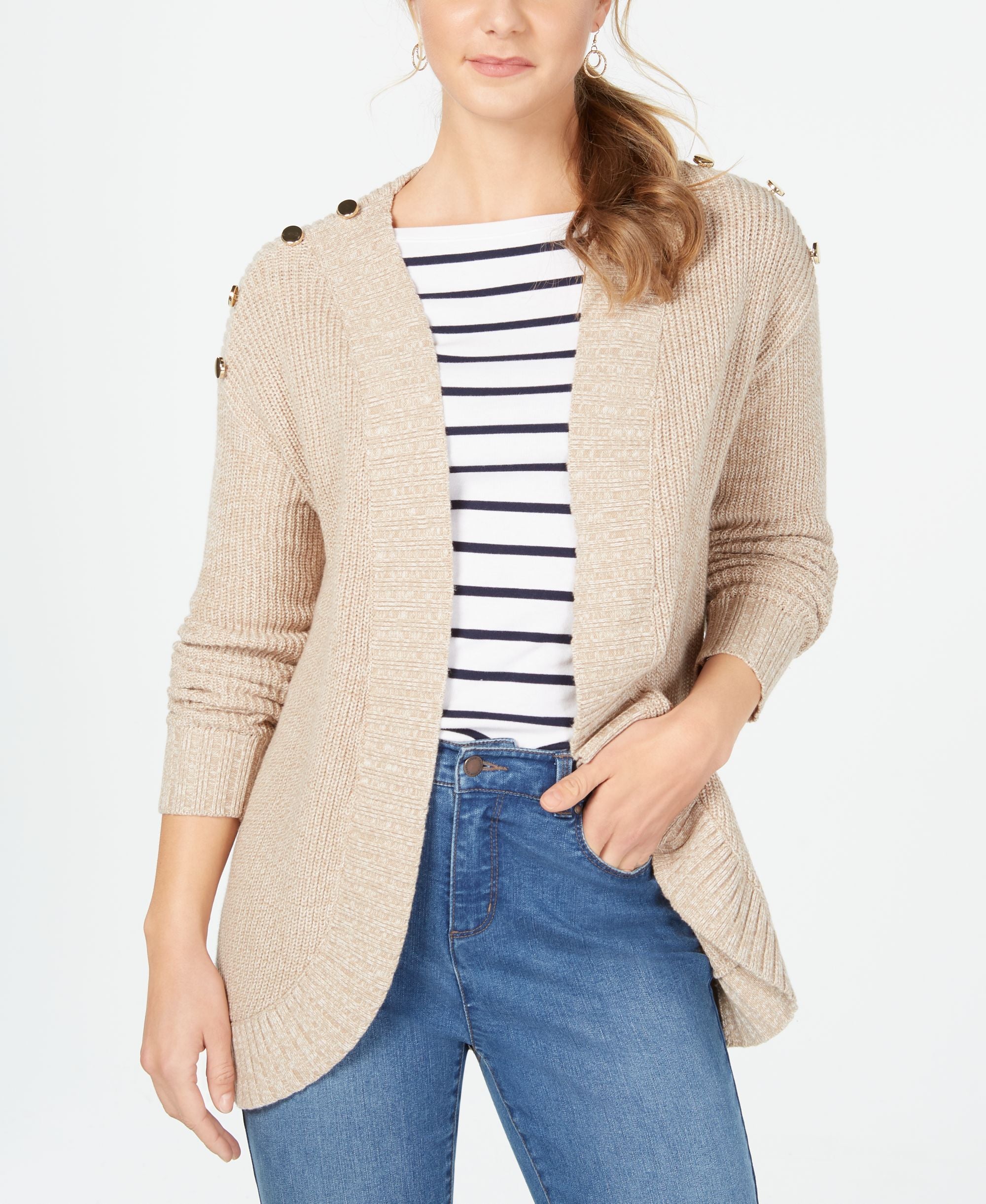 Charter Club Curved Hem Button Trim Cardigan Sweater