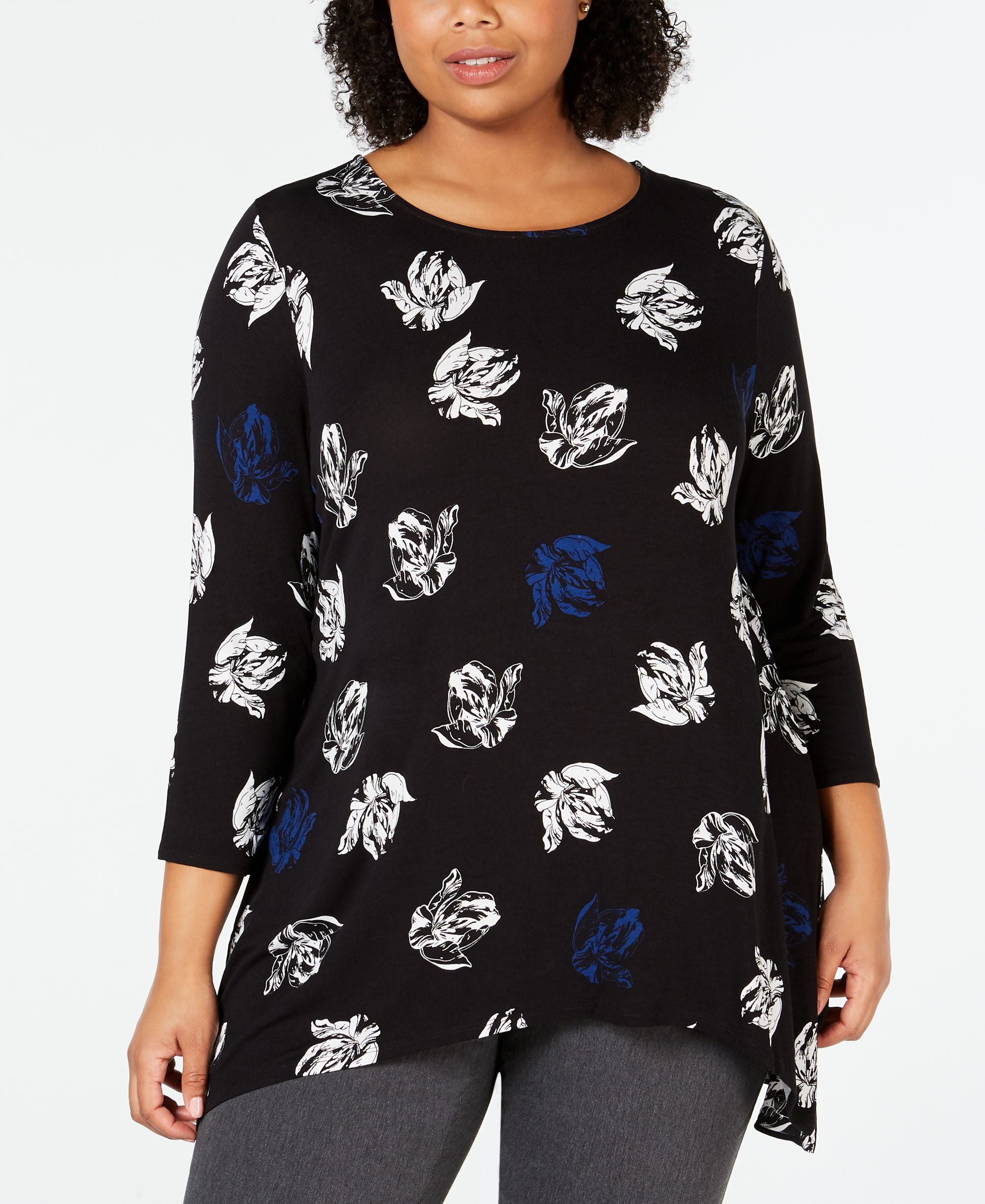Alfani Plus Size Printed Woven Back Premium Top