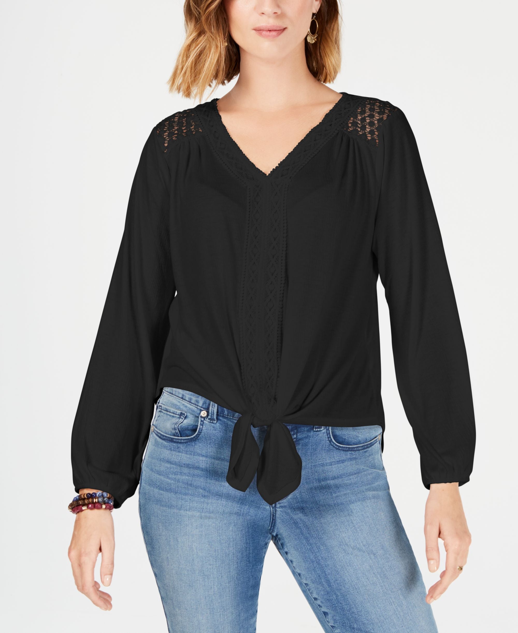 Style & Co V Neck Tie Front Premium Top