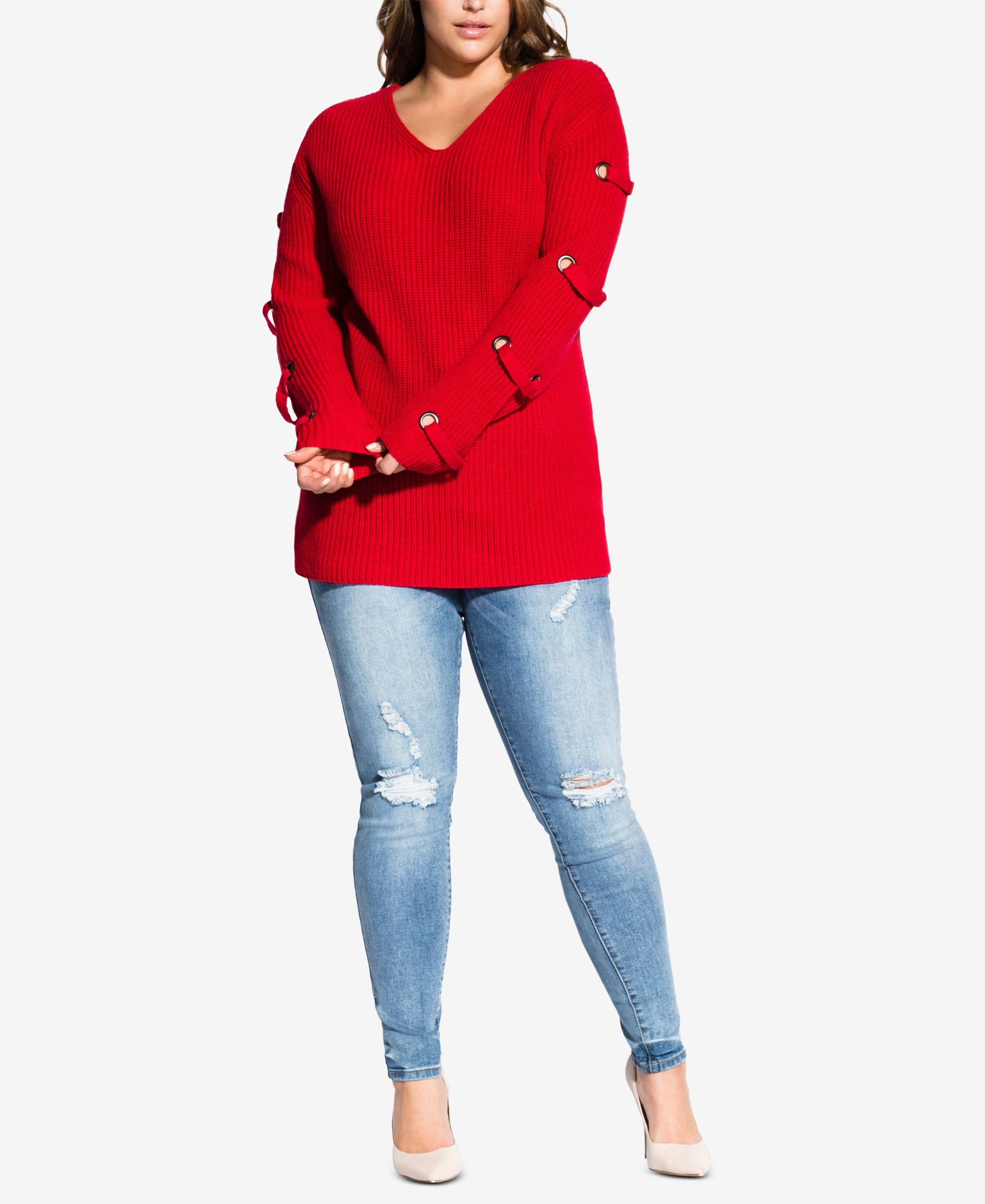 City Chic Modern Plus Size Grommet Sleeved Sweater