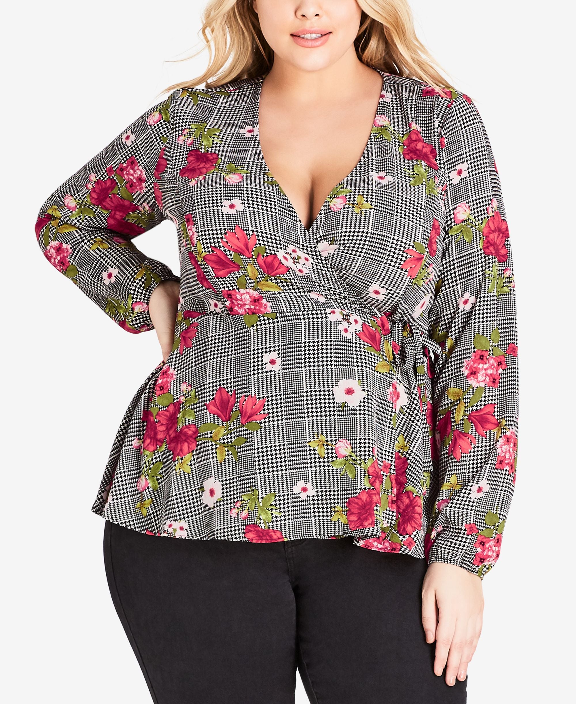 Modern Plus Size Floral-Print Surplice Top