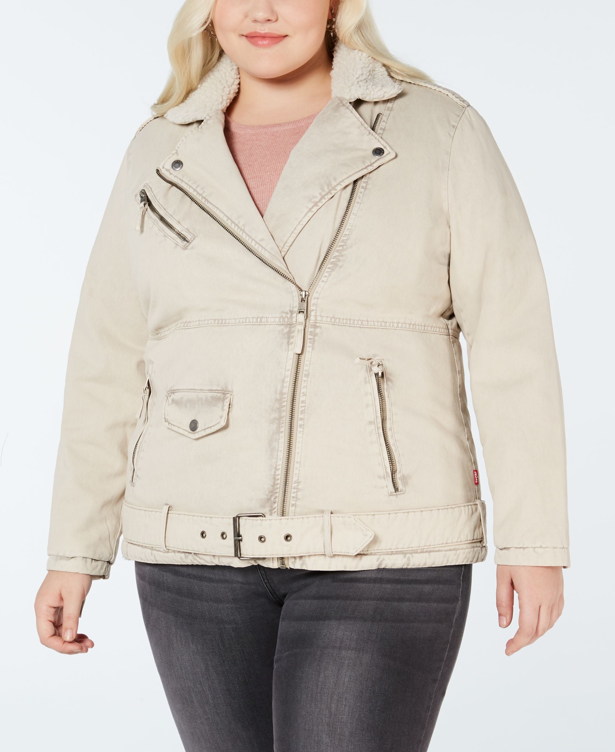 Levis Plus Size Faux Sherpa fully lined Twill Moto Jacket