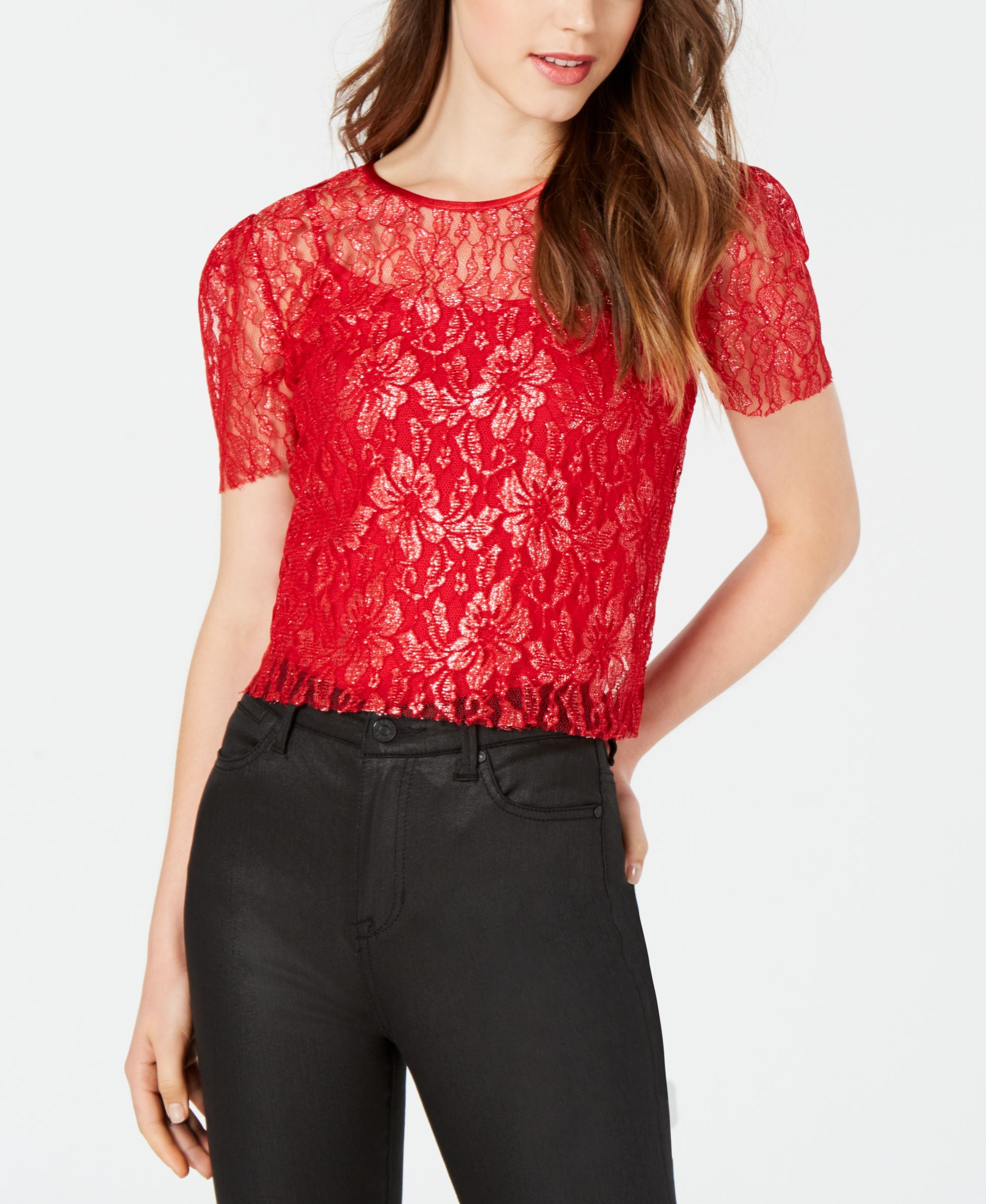 Say What Juniors Metallic Lace Premium Top