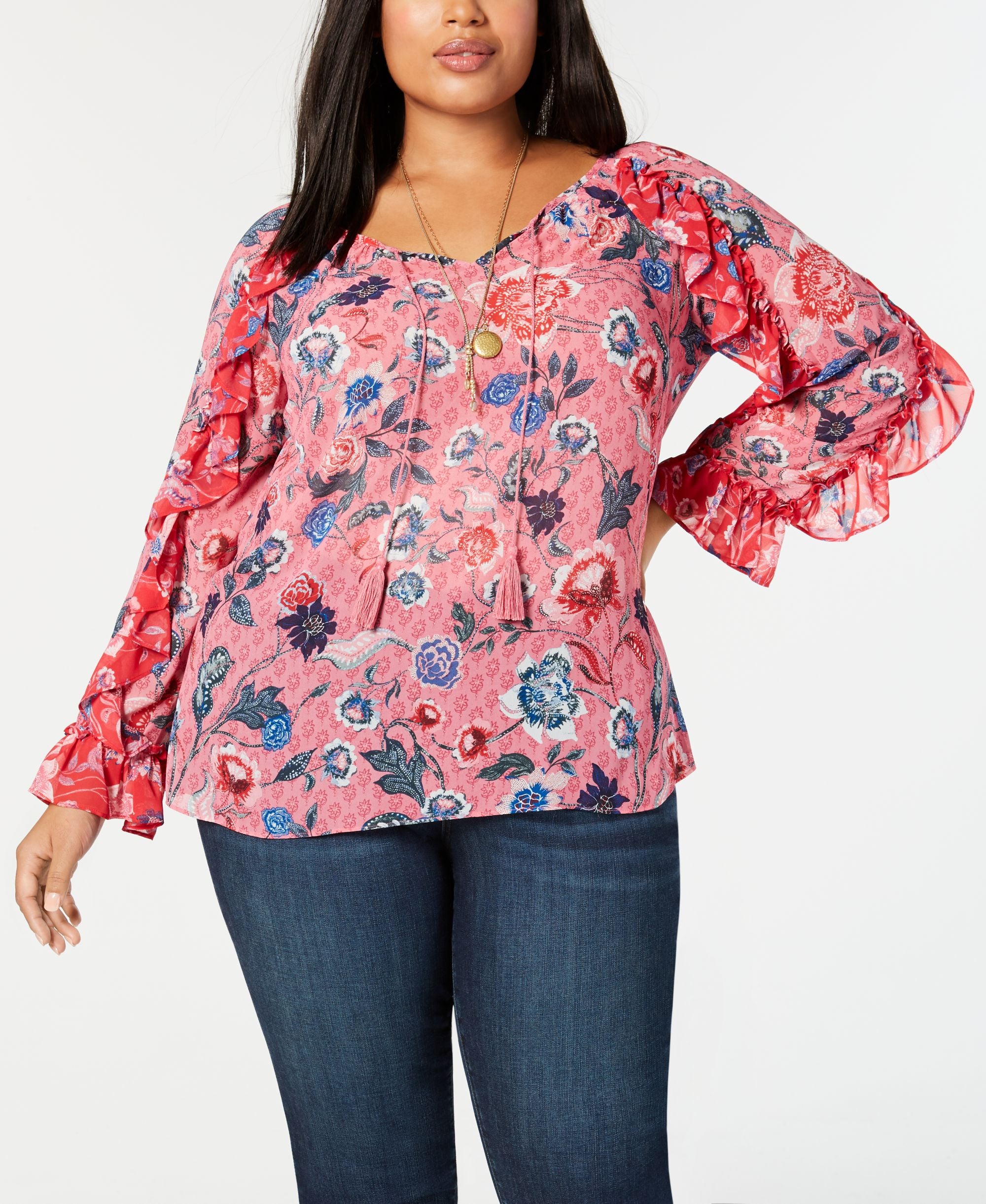 Style & Co Plus Size Ruffled Multi Floral Print Premium Top