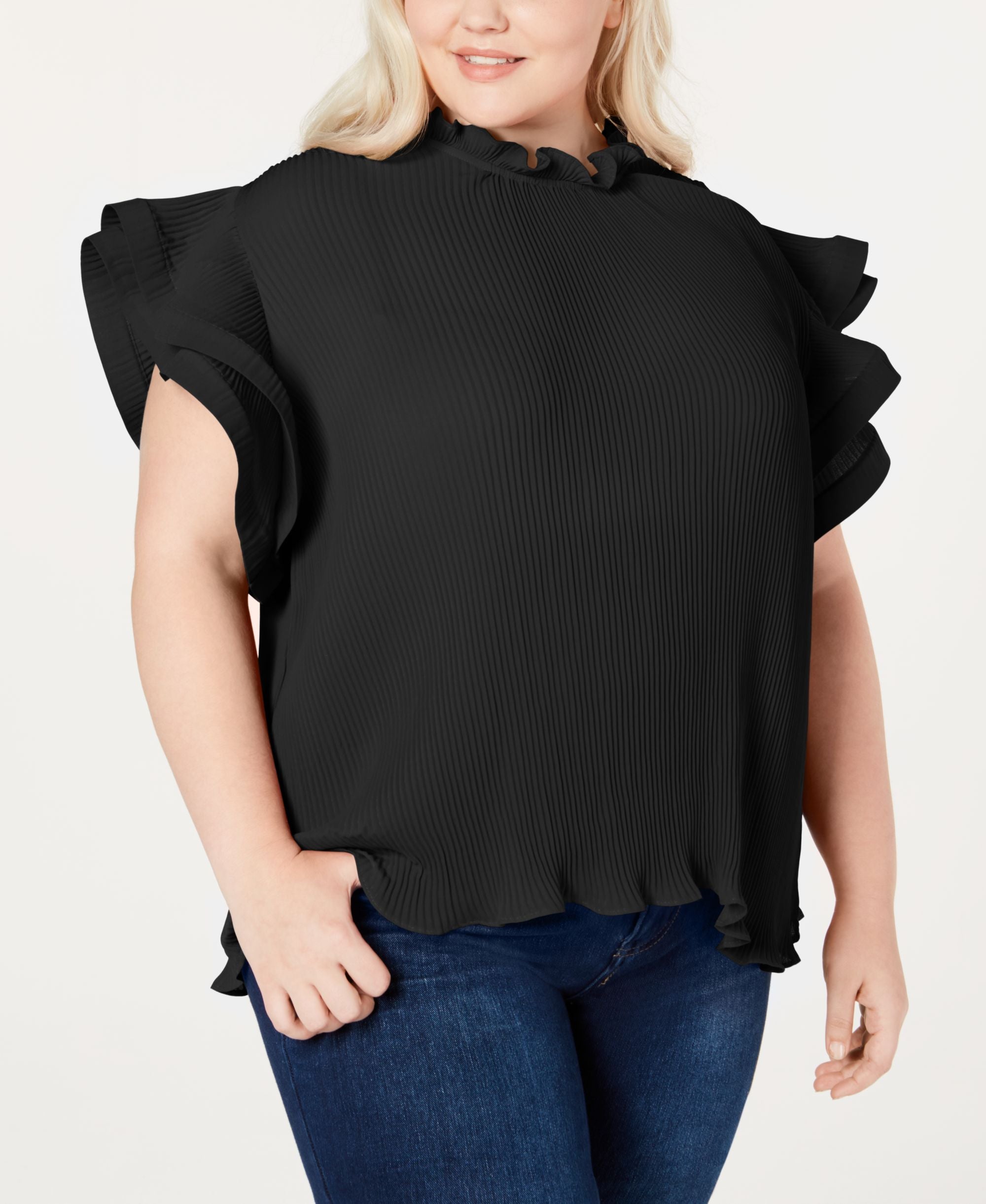 NY Collection Plus Size Pleated Bell Sleeve Premium Top