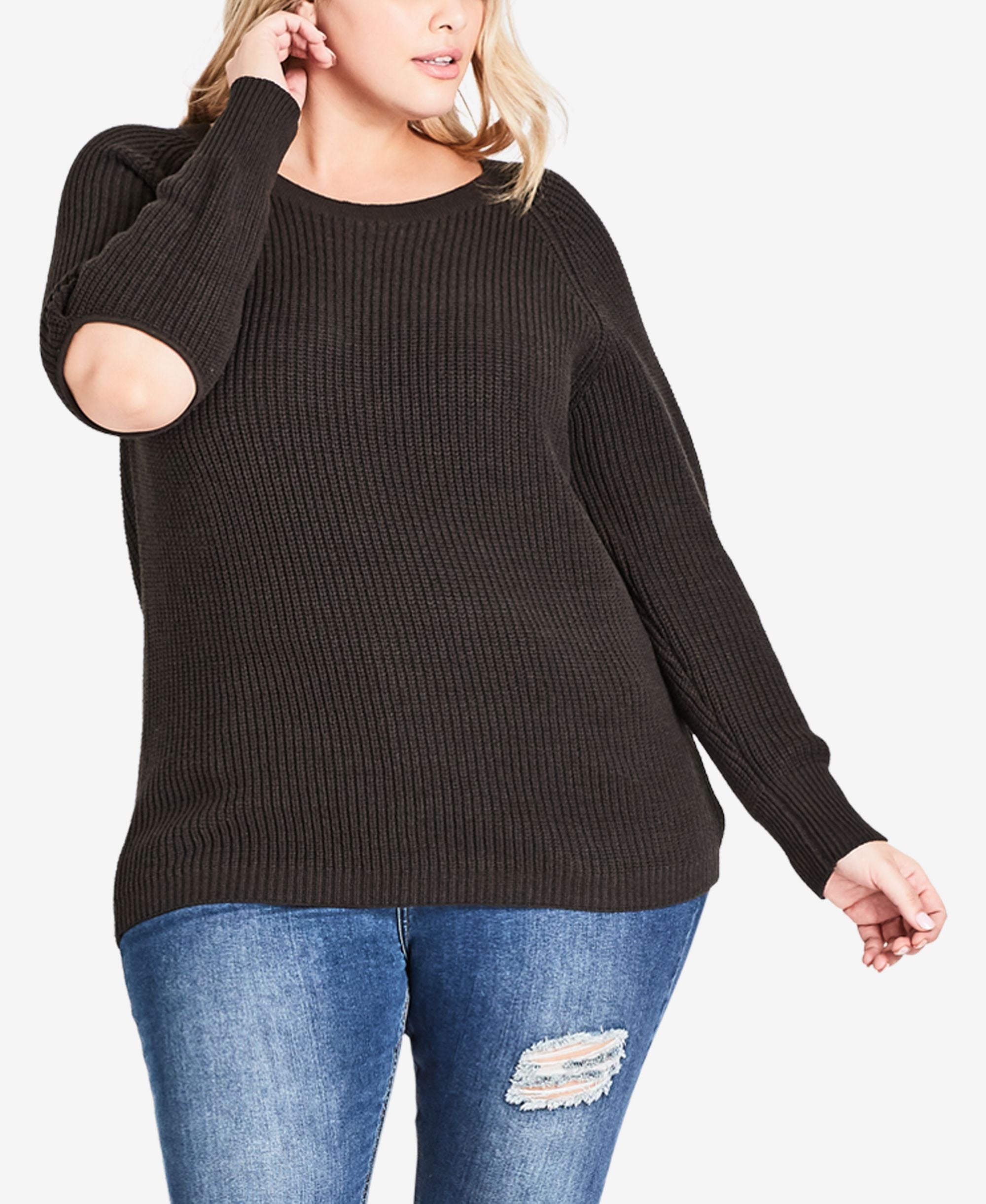 Modern Plus Size Elbow Cutout Sweater