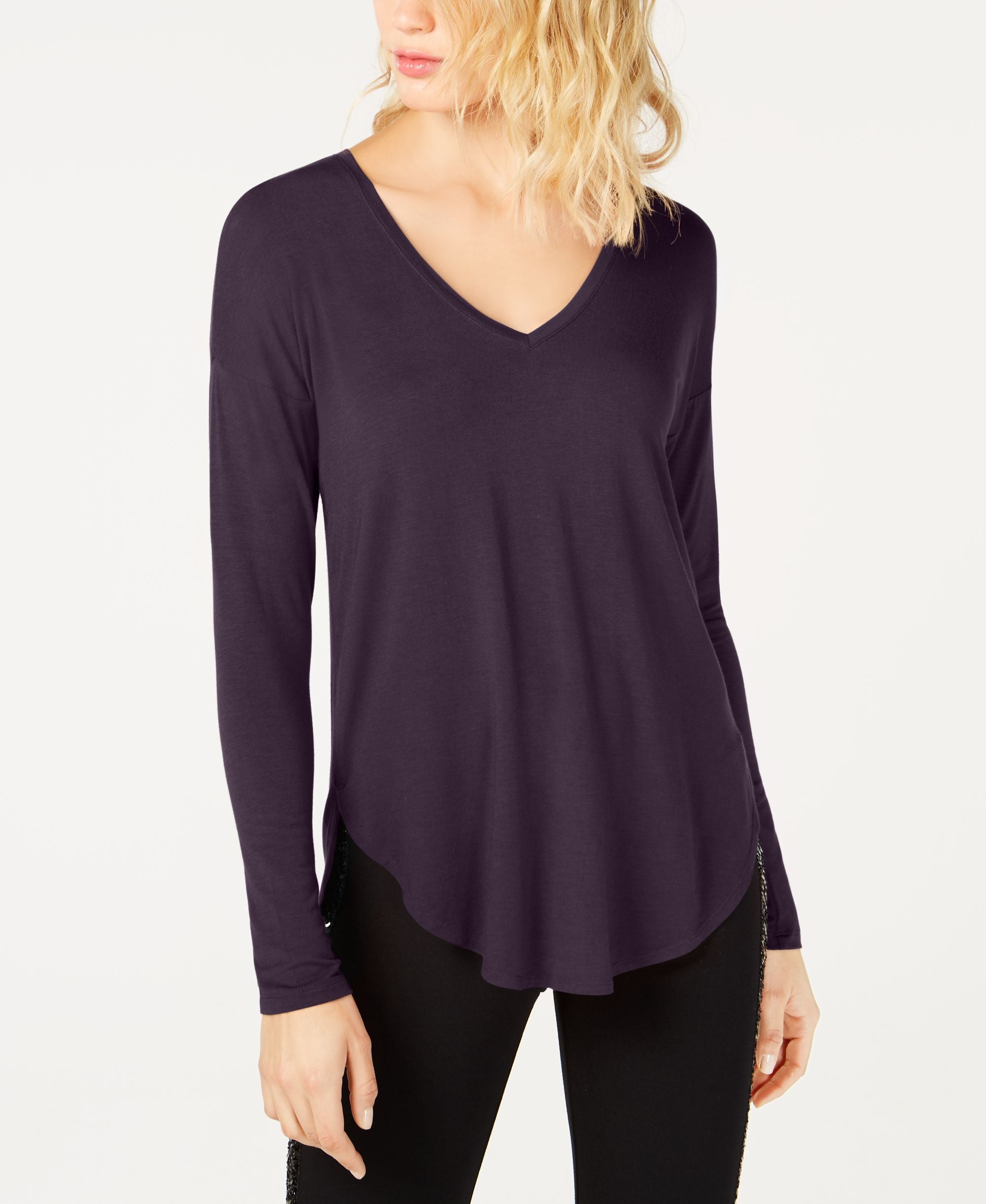 I.N.C. Plus Size V-Neck Curved-Hem T-Modern Shirt