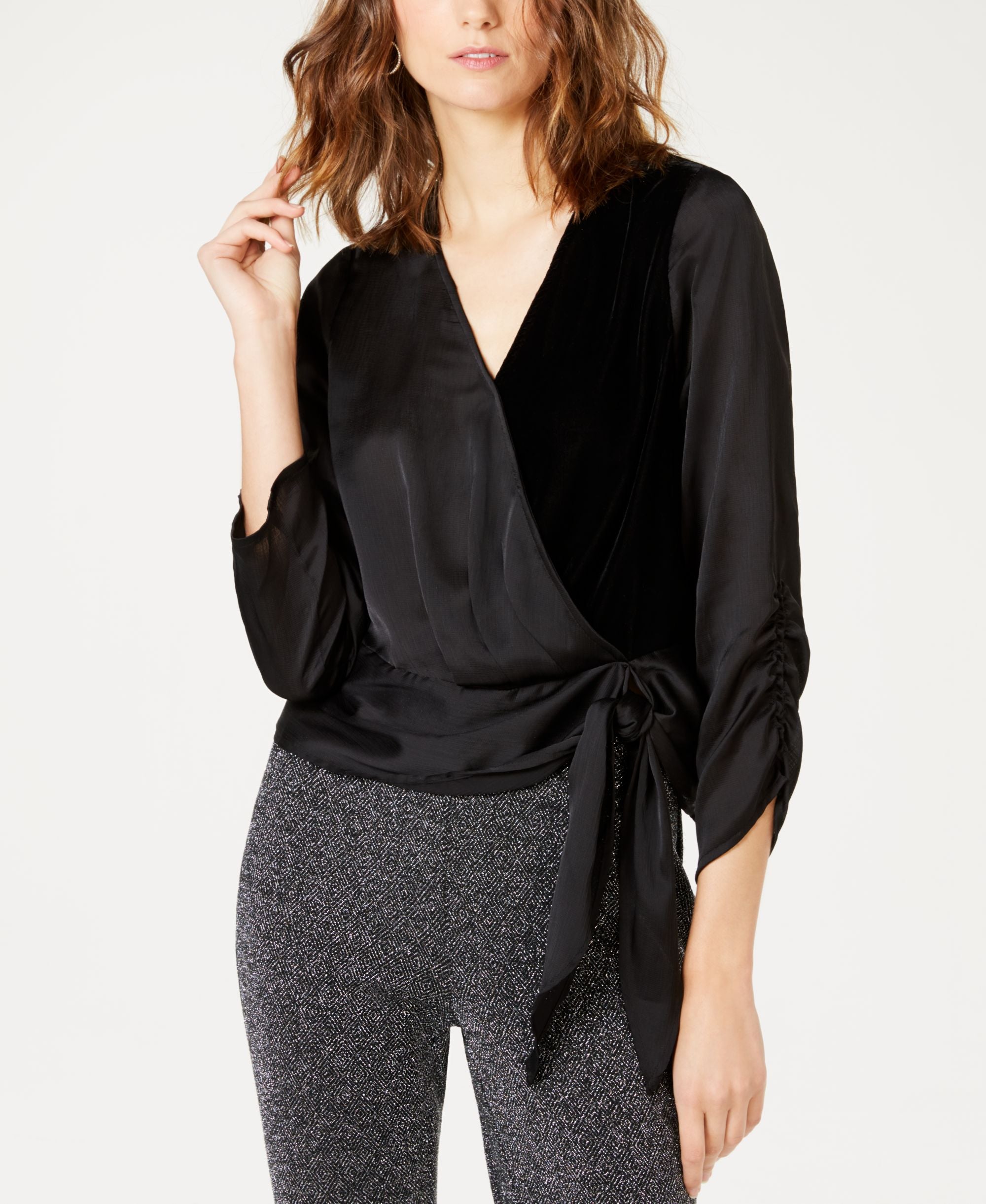Petite Velvet Surplice Top