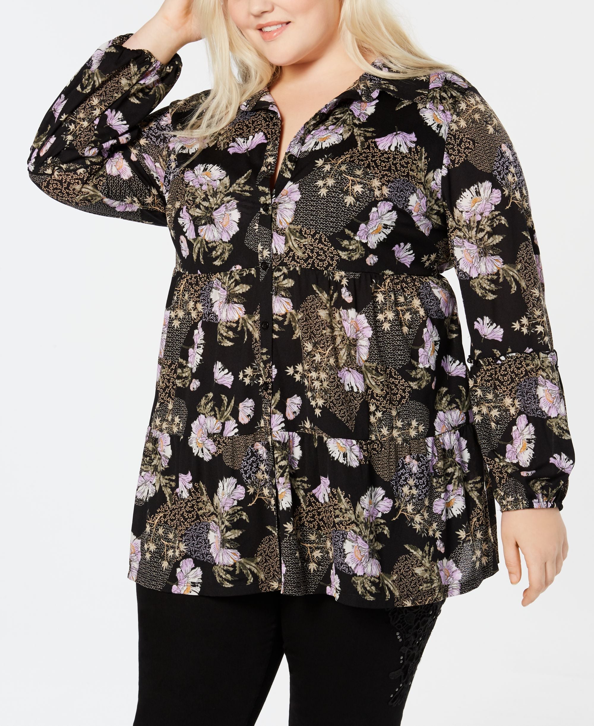Style & Co Plus Size Printed Mesh Tunic Modern Shirt