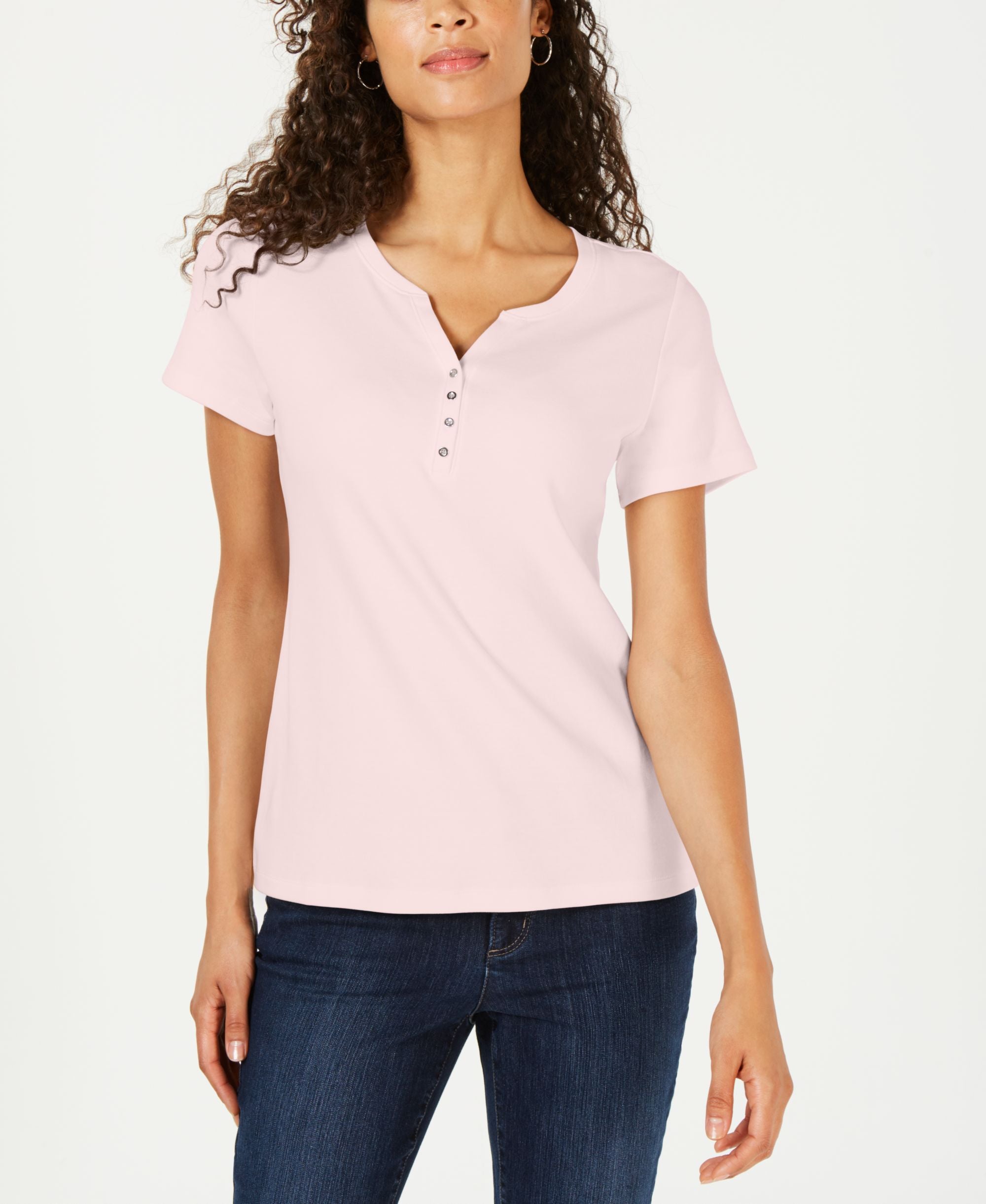 Karen Scott Petite Cotton Henley Premium Top