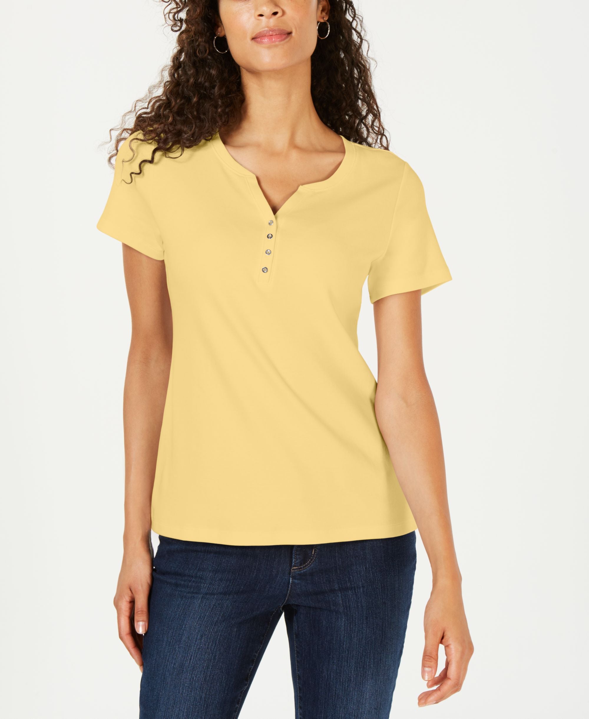 Karen Scott Petite Cotton Henley Premium Top