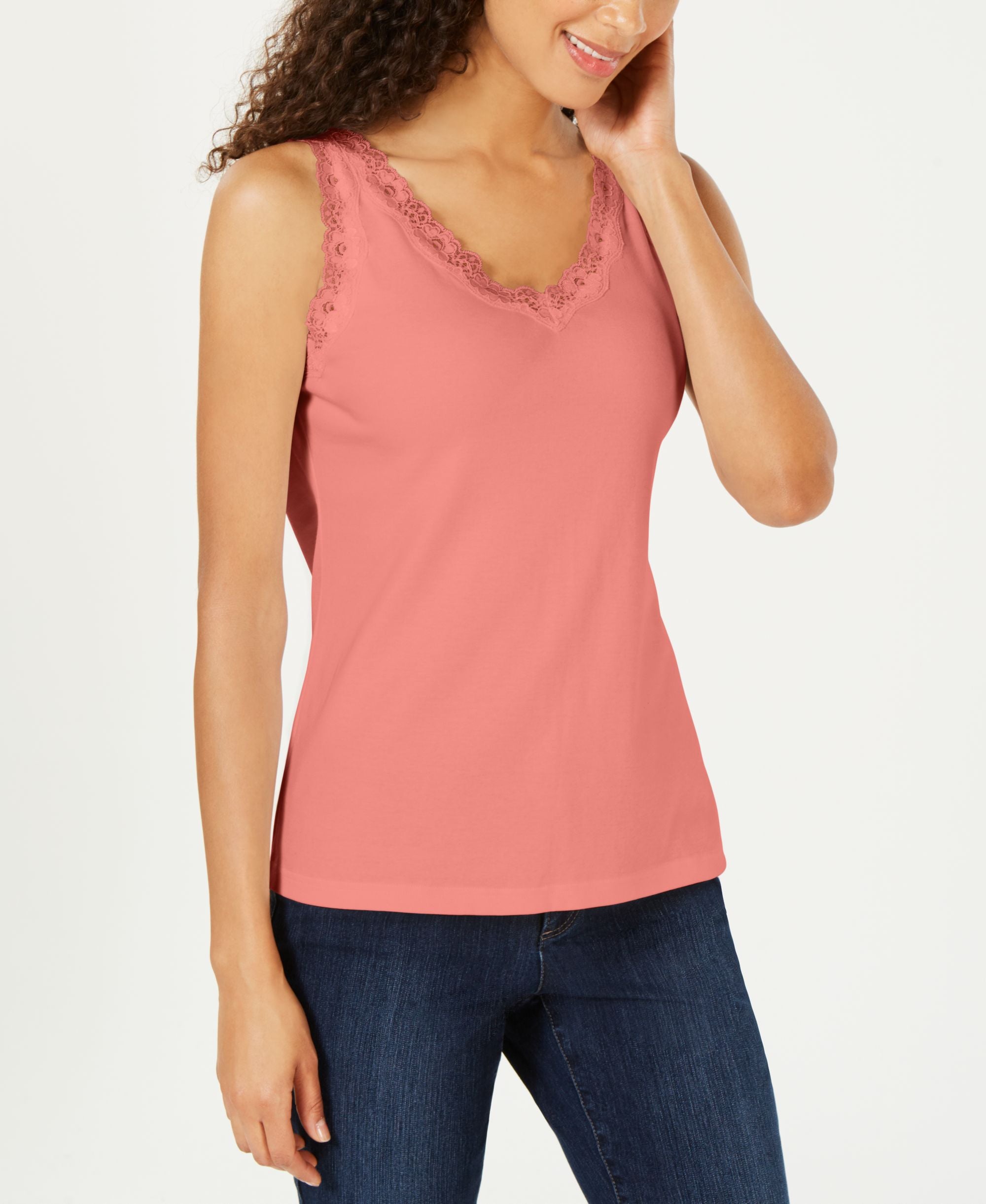 Cotton Lace-Trim Tank Premium Top