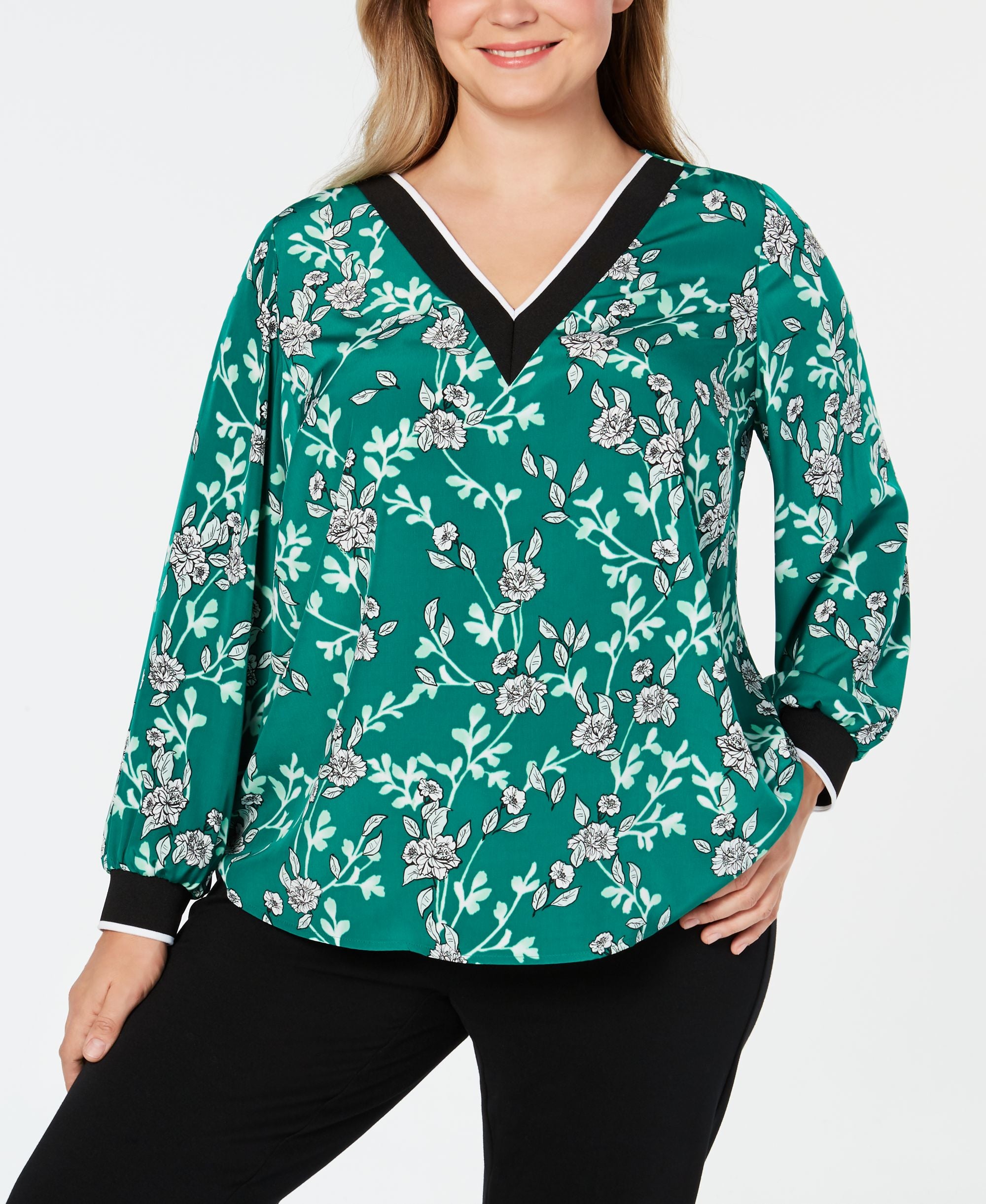 Alfani Plus Size Floral Print V Neck Premium Top
